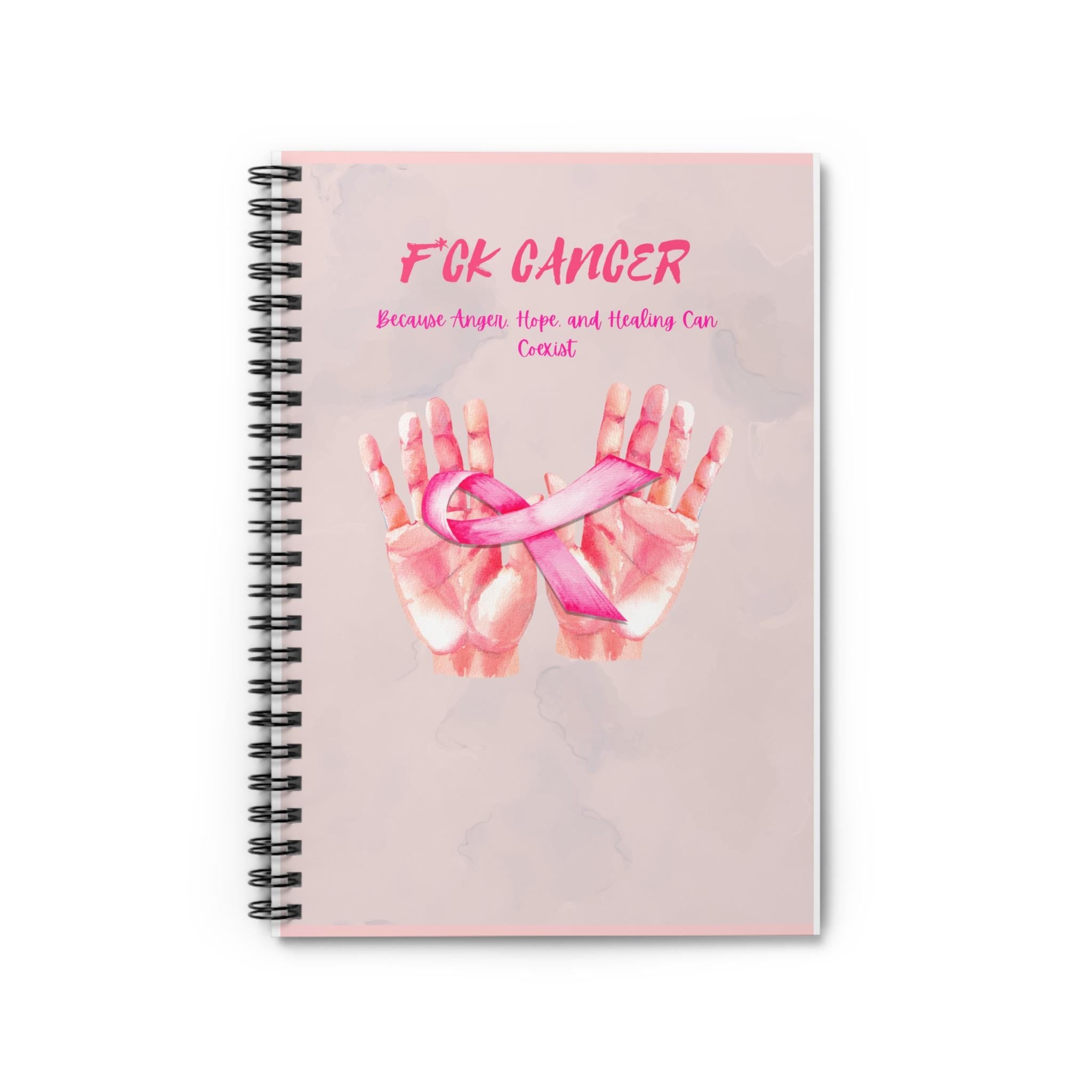 F*ck Cancer Hands with Pink Ribbon Spiral Notebook | Ruled Journal