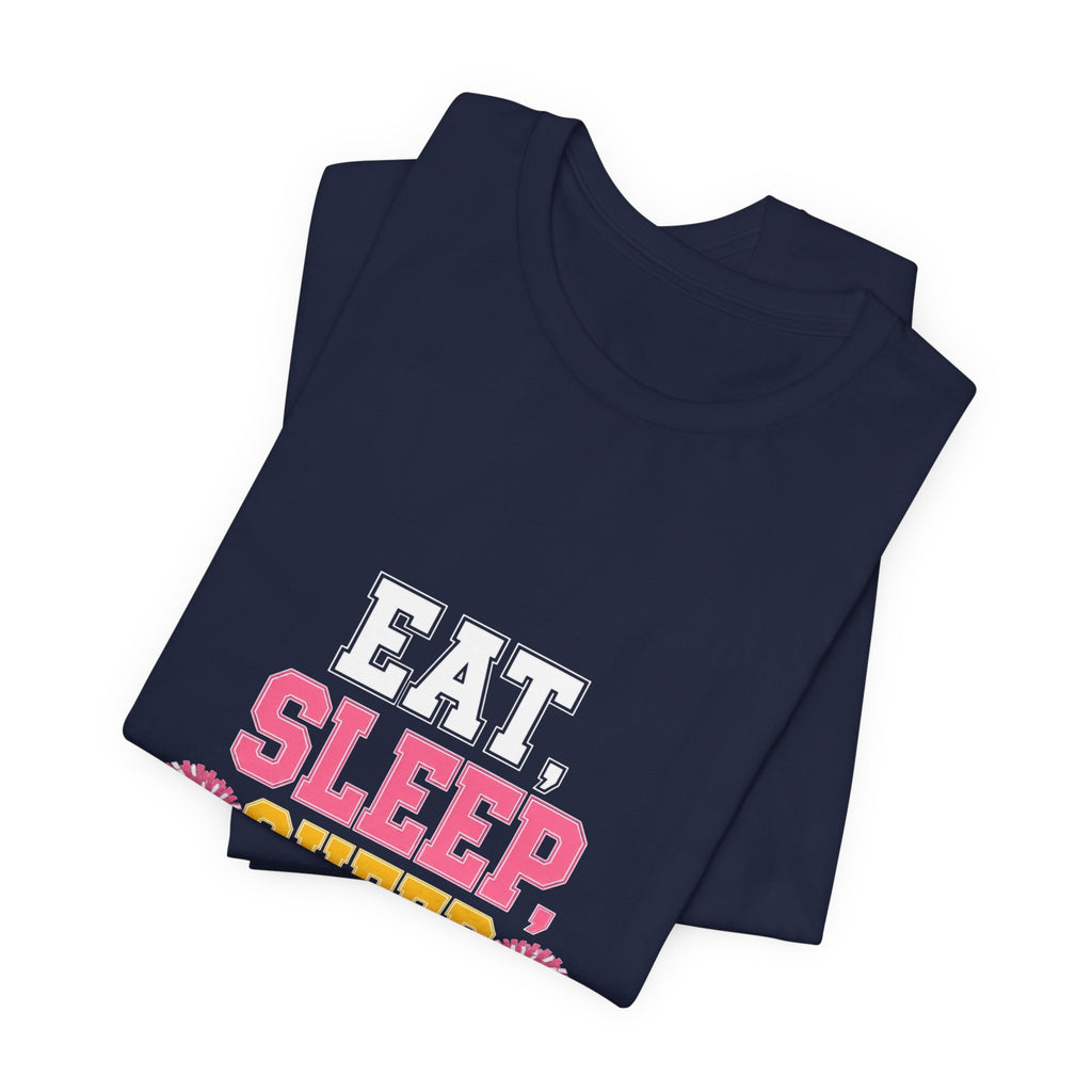 Cheerleading T-Shirt, Eat Sleep Cheer Repeat T-Shirt, Pom Pom Design, Cheerleader Gift