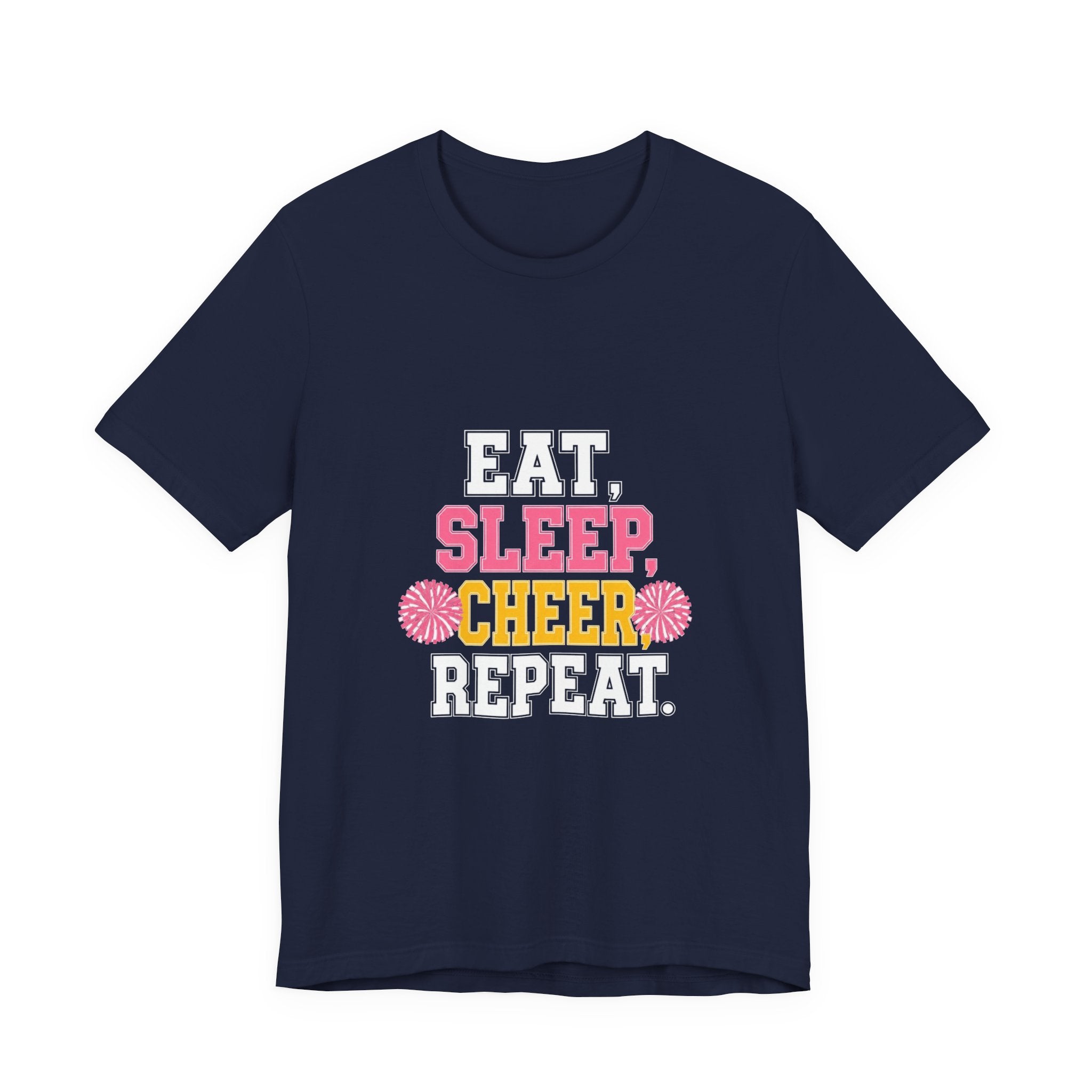 Cheerleading T-Shirt, Eat Sleep Cheer Repeat T-Shirt, Pom Pom Design, Cheerleader Gift
