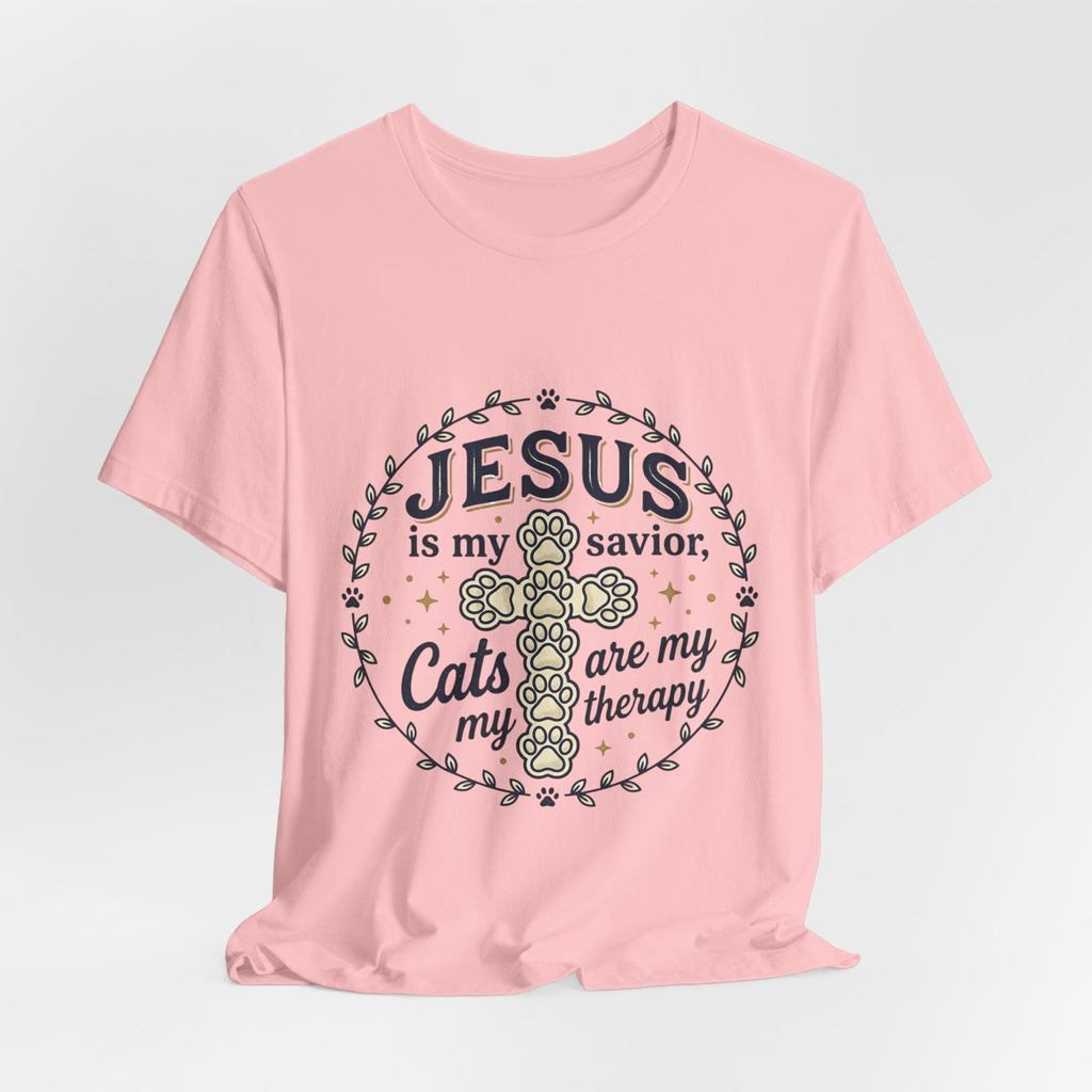 Jesus is my Savior Cats are my Therapy T-Shirt | Faith Cat Tee