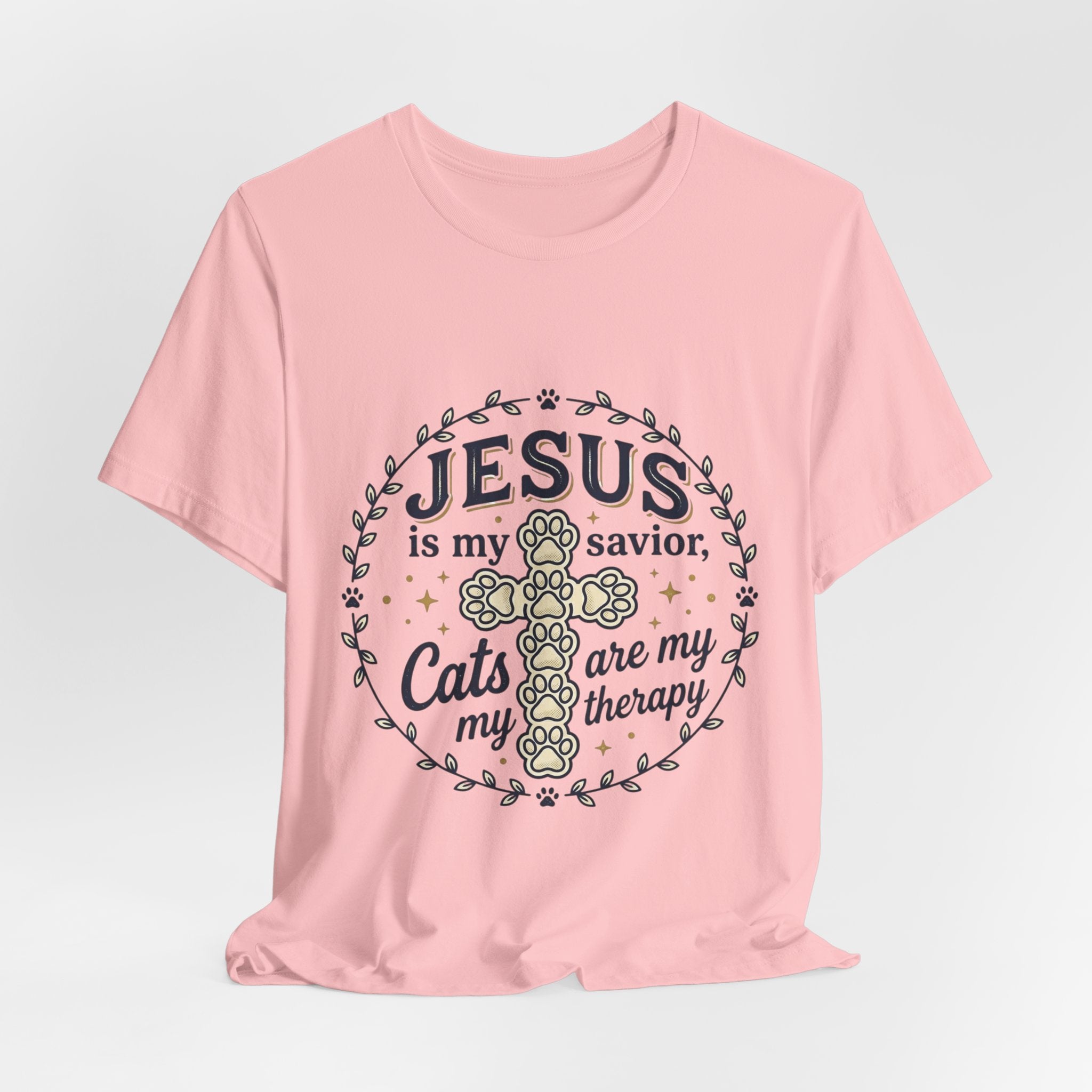 Jesus is my Savior Cats are my Therapy T-Shirt | Faith Cat Tee
