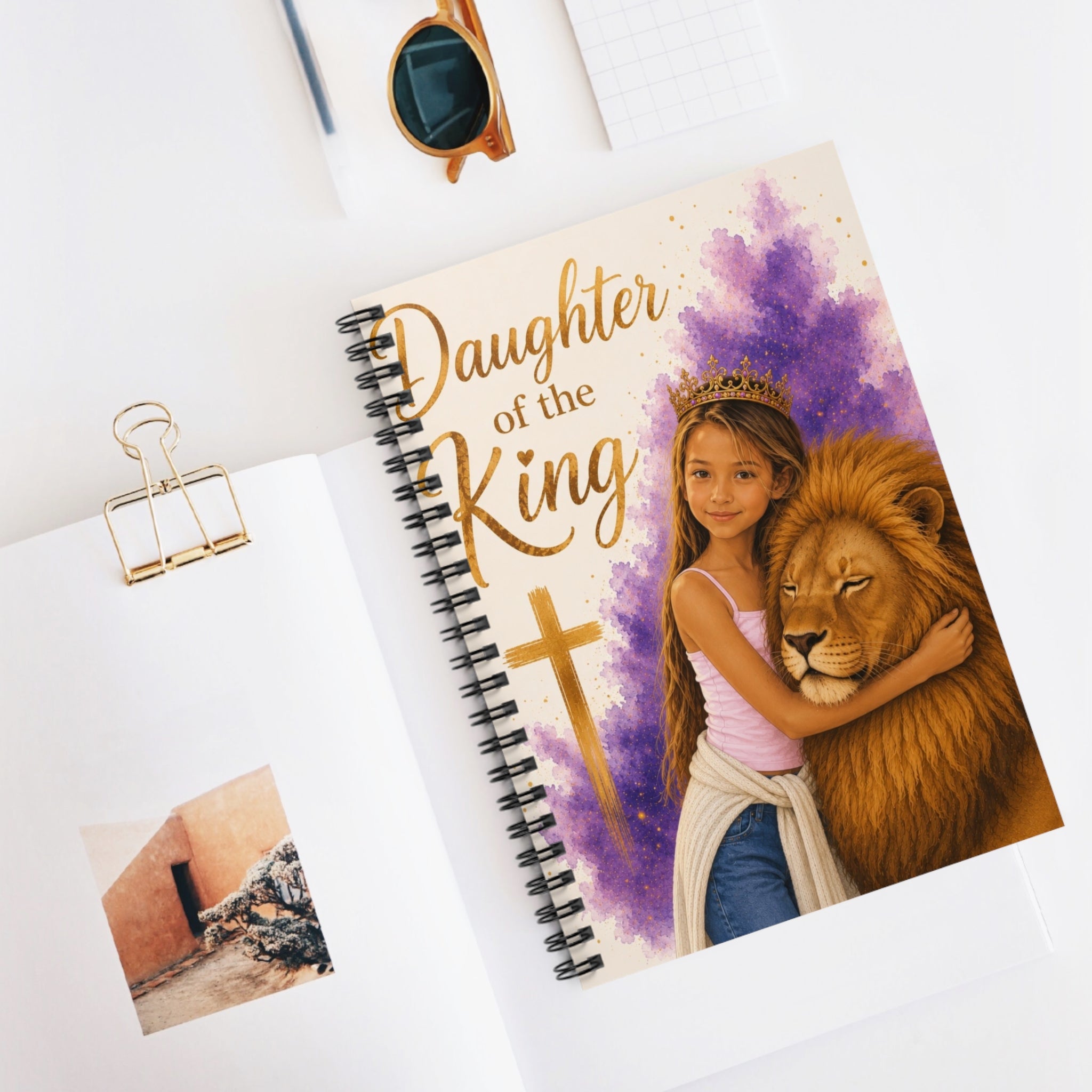 Daughter of the King Spiral Notebook,  Christian Journal with Lion & Crown Design, Christian Journal for Daughter, Faith Child Notebook