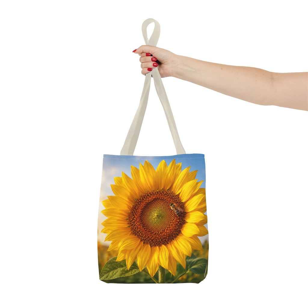 Sunflower with Bee Tote Bag, Sunflower Lovers Gift, Sunflower Grocery Bag, Beach Bag, Bright Floral Nature Print