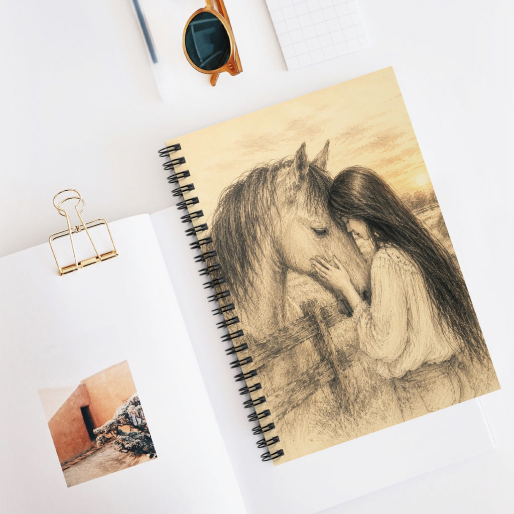 Horse & Girl Sketch Spiral Notebook,  Ruled Journal for Equestrian Lovers, Horse Lovers, Cowgirl Journal