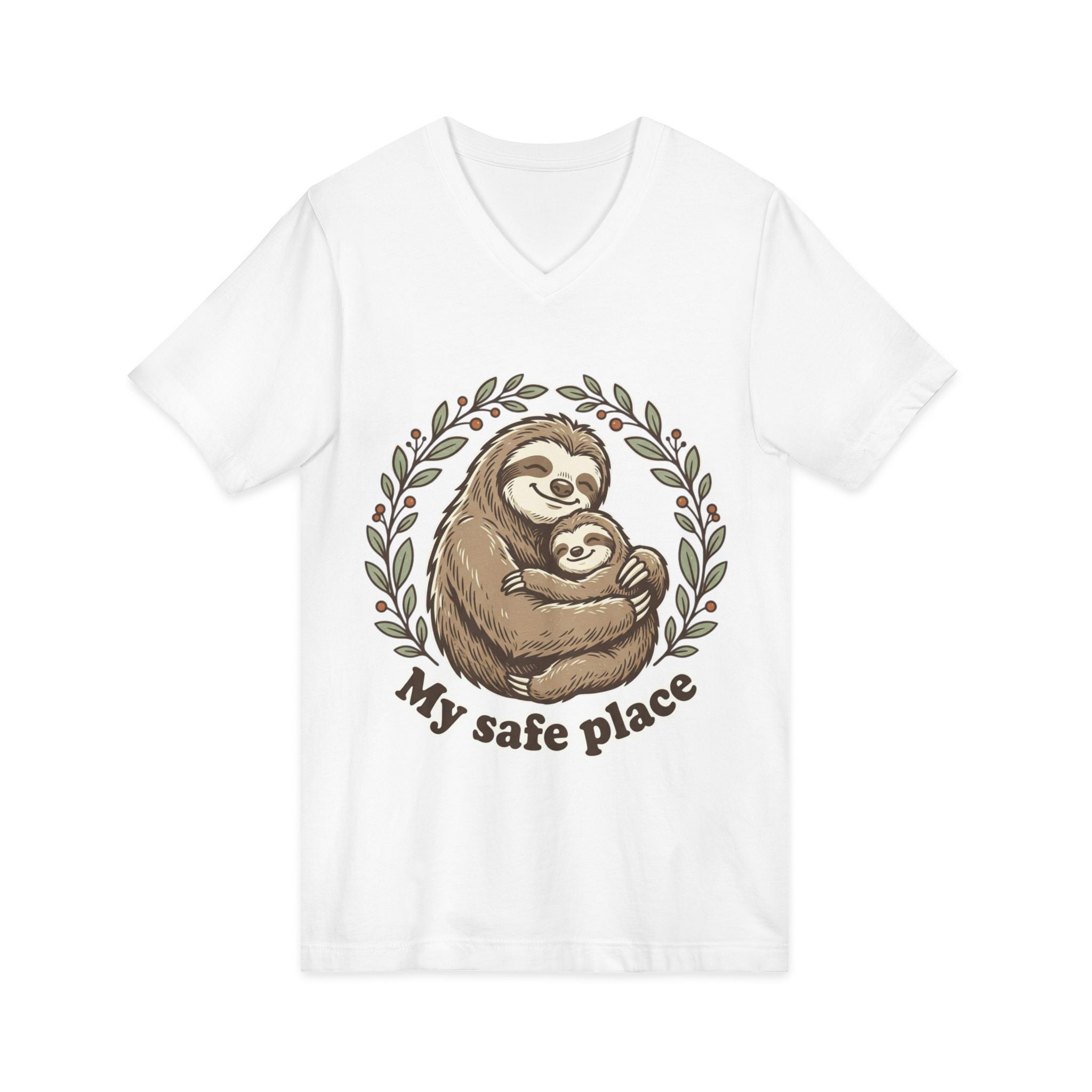 Mama Sloth Hugging Baby My Safe Place Tee | Sloth Family Animal Illustration
