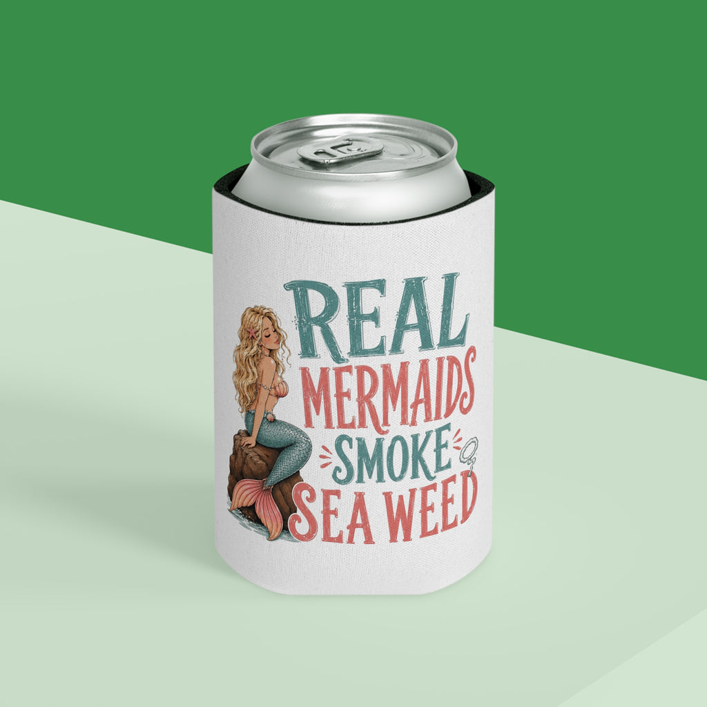 Real Mermaids Smoke Sea Weed Can Cooler, Beachy Mermaid Drink Koozie, Funny Mermaid Koozie, Beach Can Cooler, Coastal Drink Sleeve, Beach Lover Gift