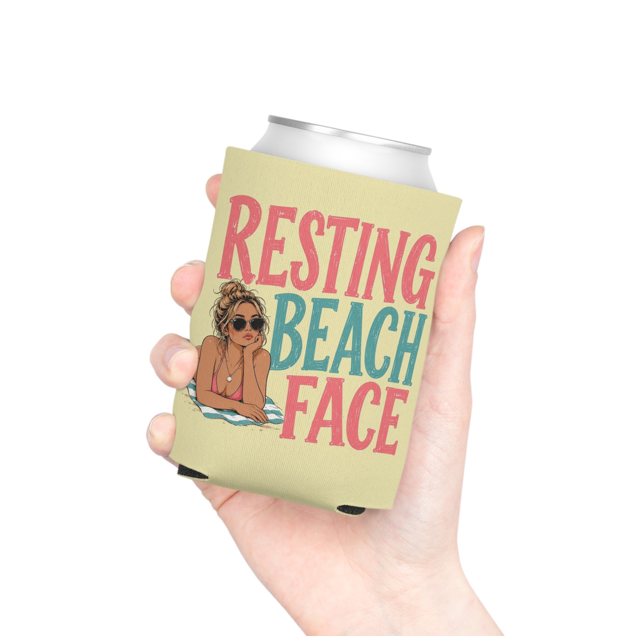 Can Cooler - "Resting Beach Face" Summer Drink Koozie