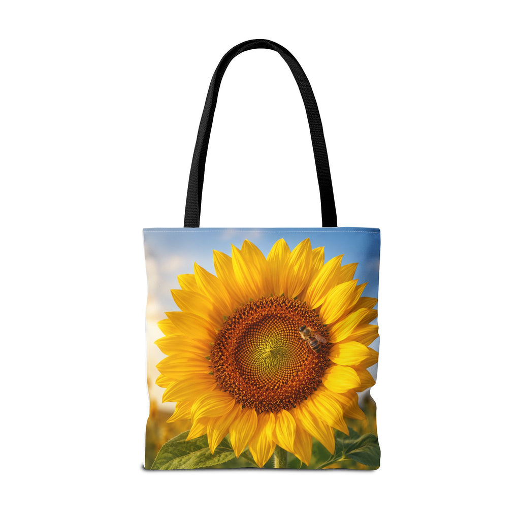 Sunflower with Bee Tote Bag, Sunflower Lovers Gift, Sunflower Grocery Bag, Beach Bag, Bright Floral Nature Print
