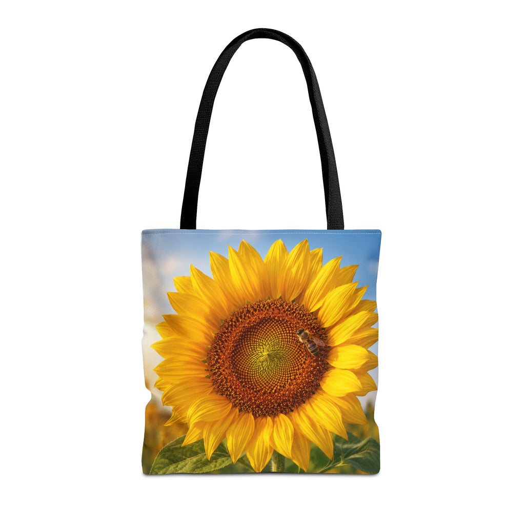 Sunflower with Bee Tote Bag, Sunflower Lovers Gift, Sunflower Grocery Bag, Beach Bag, Bright Floral Nature Print
