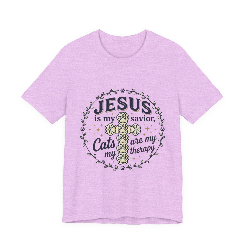 Jesus is my Savior Cats are my Therapy T-Shirt | Faith Cat Tee