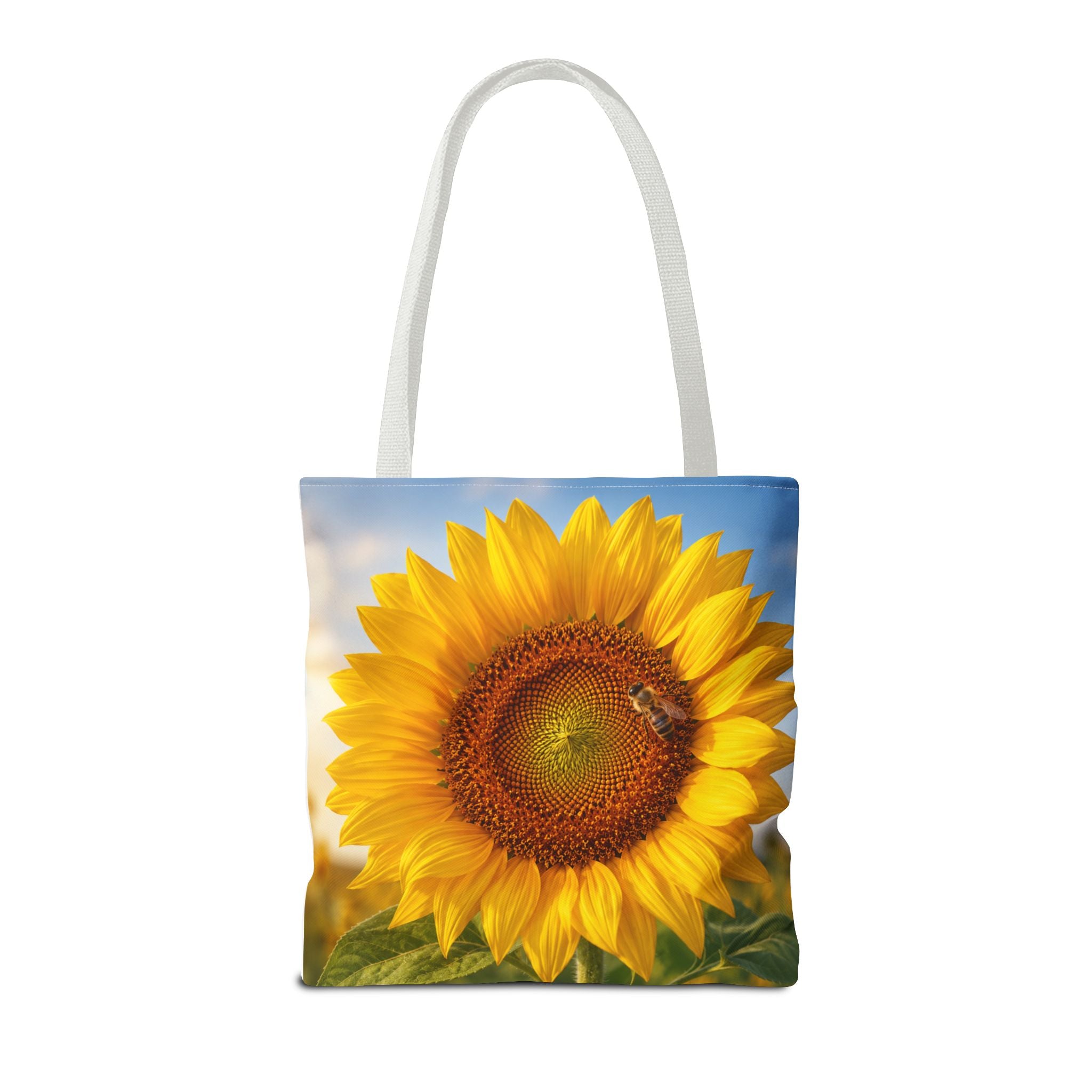 Sunflower with Bee Tote Bag, Sunflower Lovers Gift, Sunflower Grocery Bag, Beach Bag, Bright Floral Nature Print