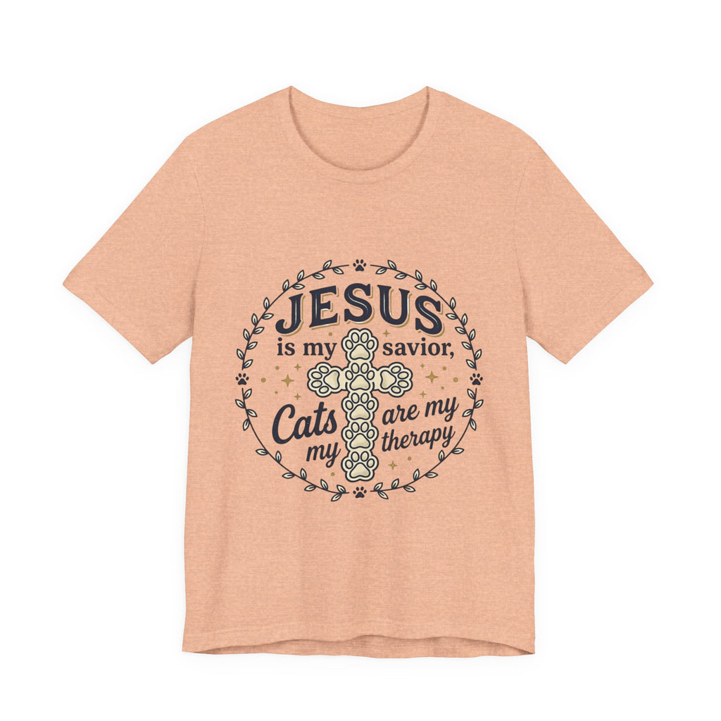 Jesus is my Savior Cats are my Therapy T-Shirt | Faith Cat Tee