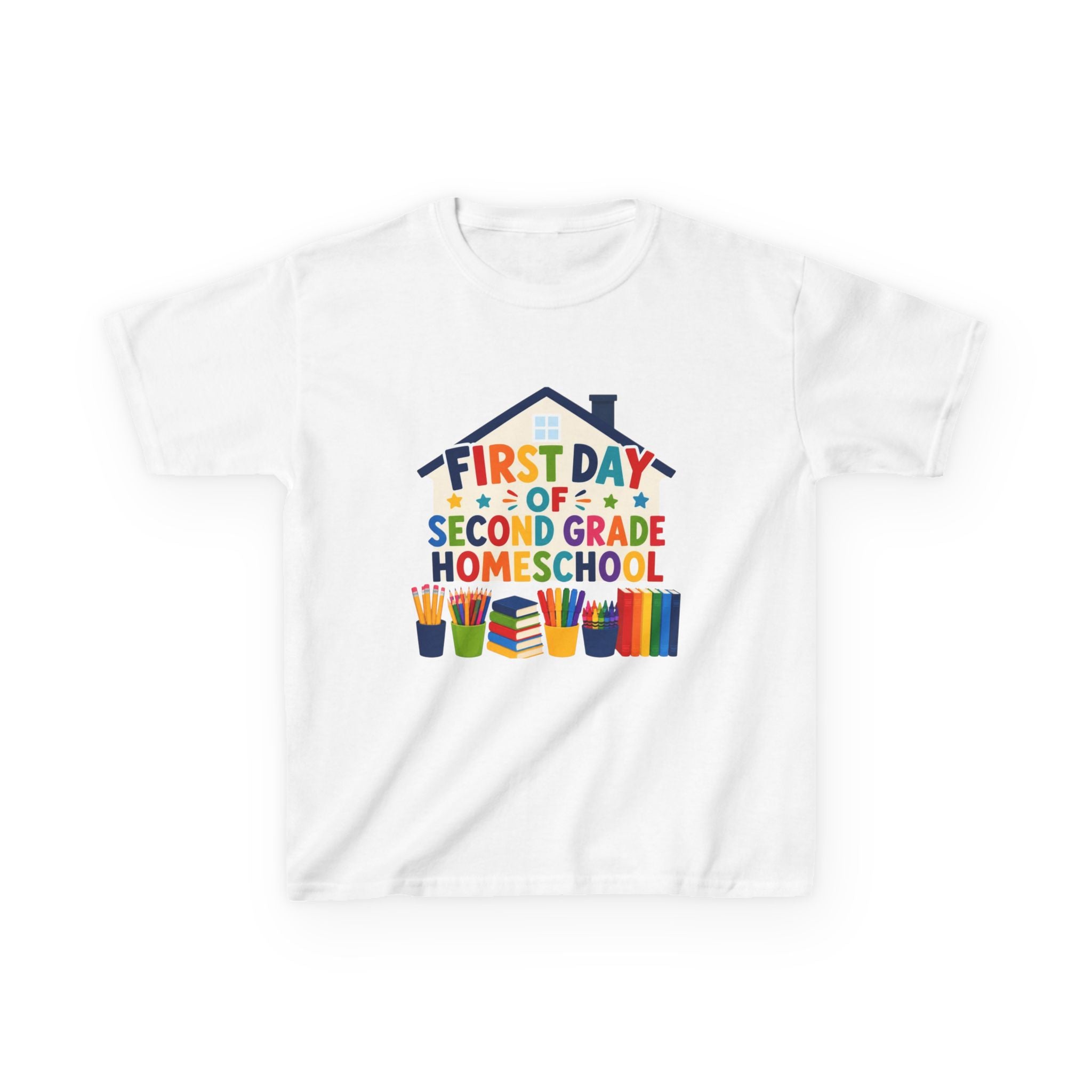 First Day of Second Grade Homeschool Kids Tee, Colorful School Supplies, Homeschool T-Shirt, Homeschool Gift for Kids