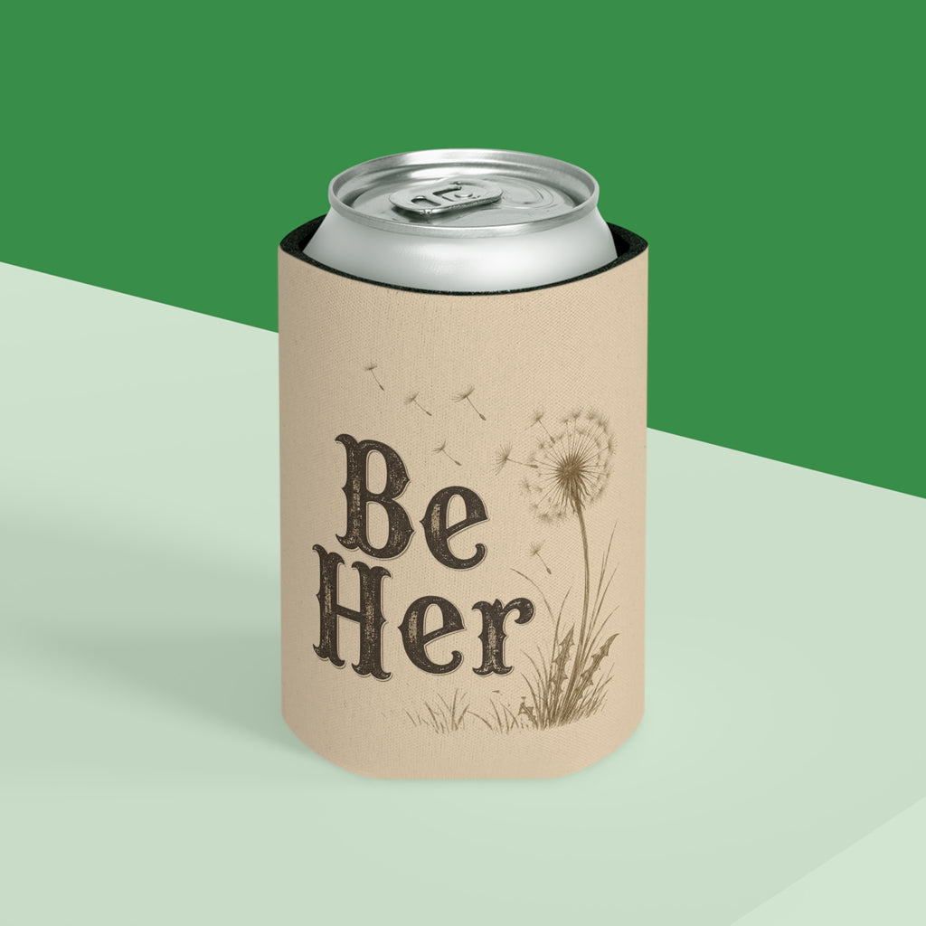Be Her Can Cooler | Dandelion Illustration, Beige Foam Koozie