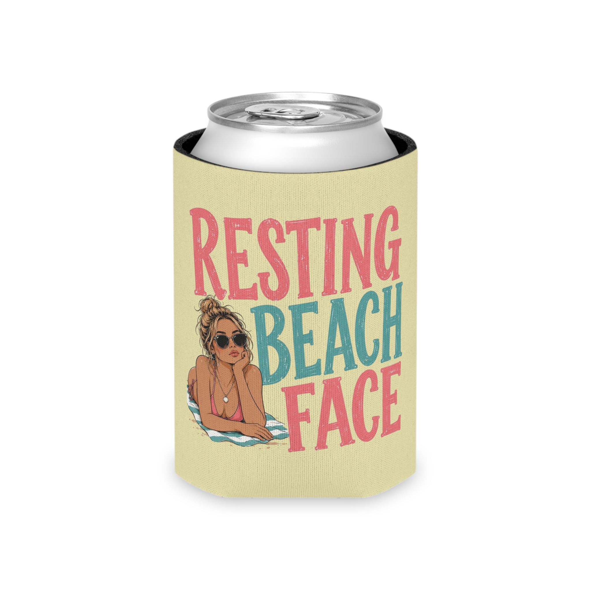 Can Cooler - "Resting Beach Face" Summer Drink Koozie