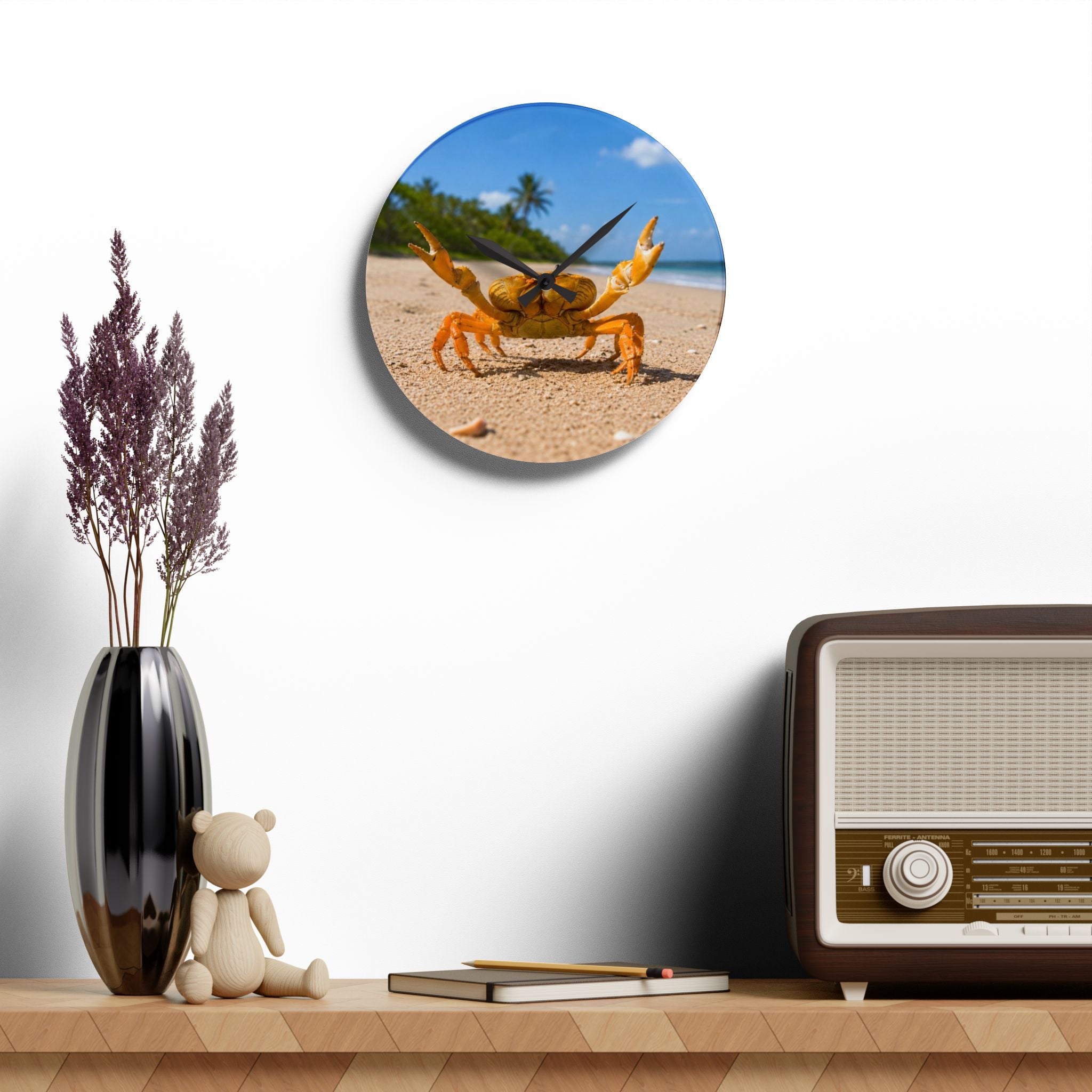 Crab Beach Acrylic Wall Clock , Tropical Coastal Decor for Home & Beach House, Beach House Gift, Beach Lovers Gift
