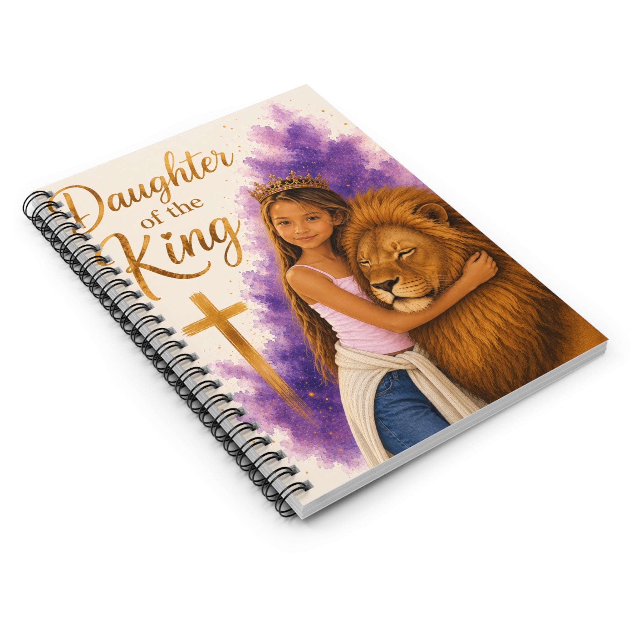 Daughter of the King Spiral Notebook,  Christian Journal with Lion & Crown Design, Christian Journal for Daughter, Faith Child Notebook