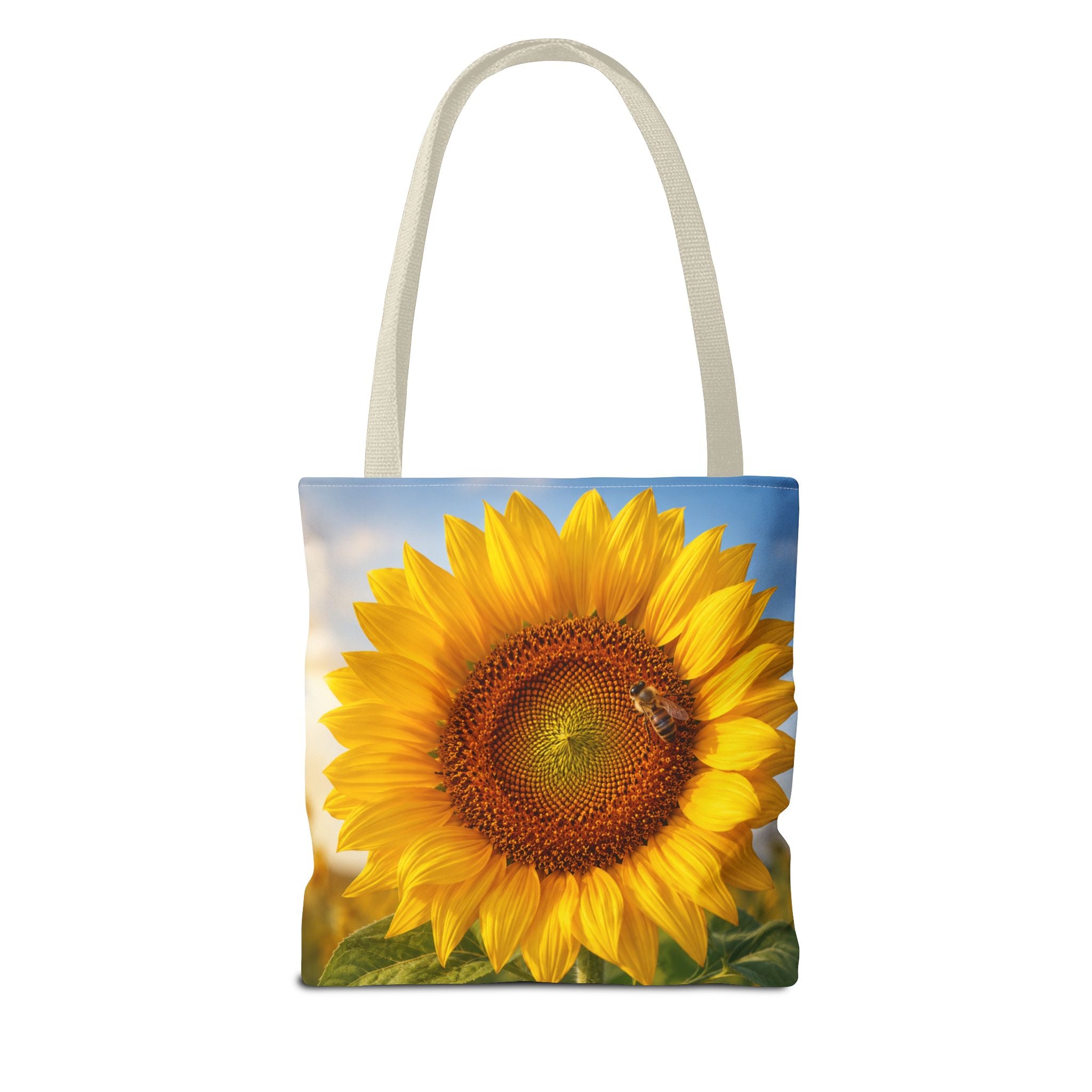 Sunflower with Bee Tote Bag, Sunflower Lovers Gift, Sunflower Grocery Bag, Beach Bag, Bright Floral Nature Print