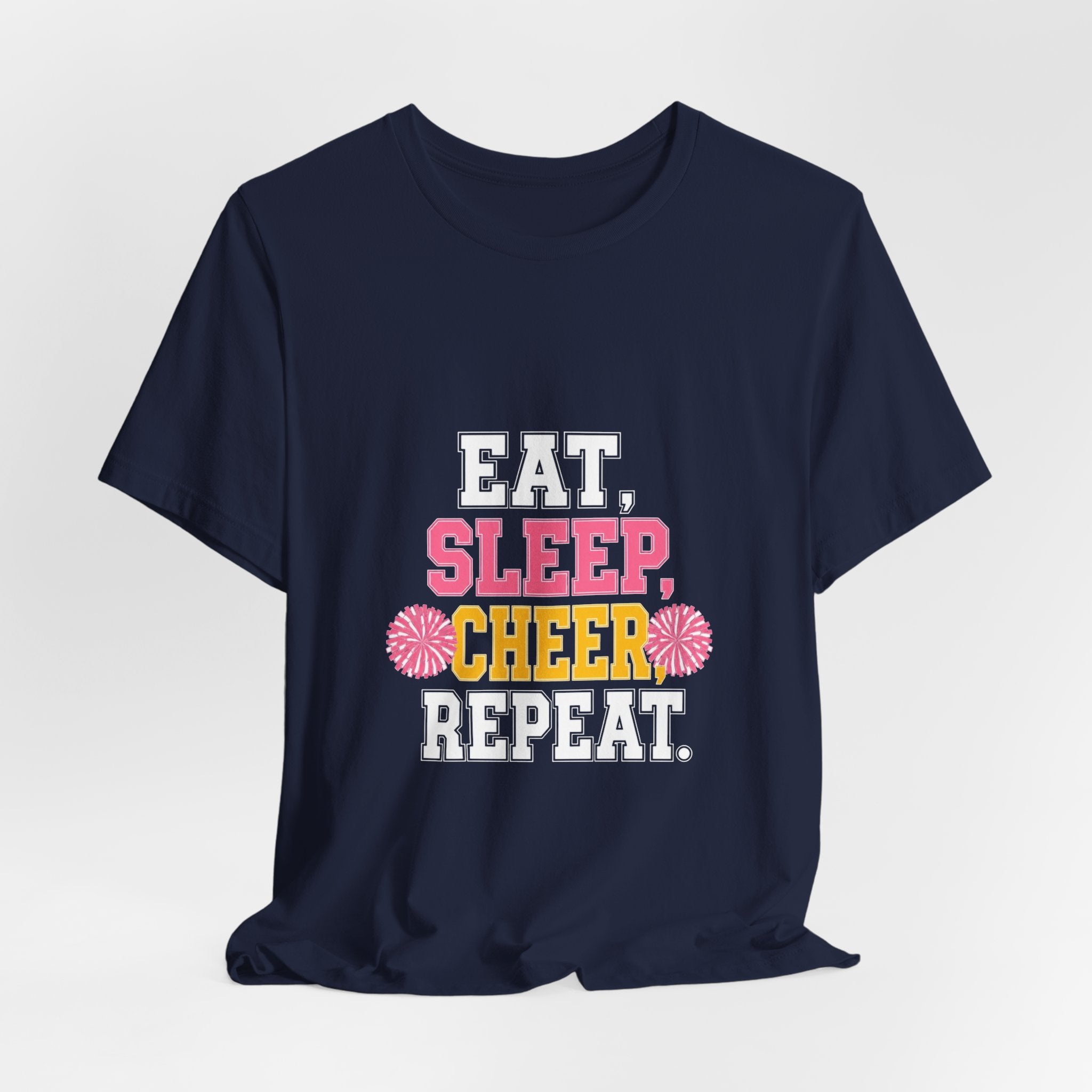 Cheerleading T-Shirt, Eat Sleep Cheer Repeat T-Shirt, Pom Pom Design, Cheerleader Gift