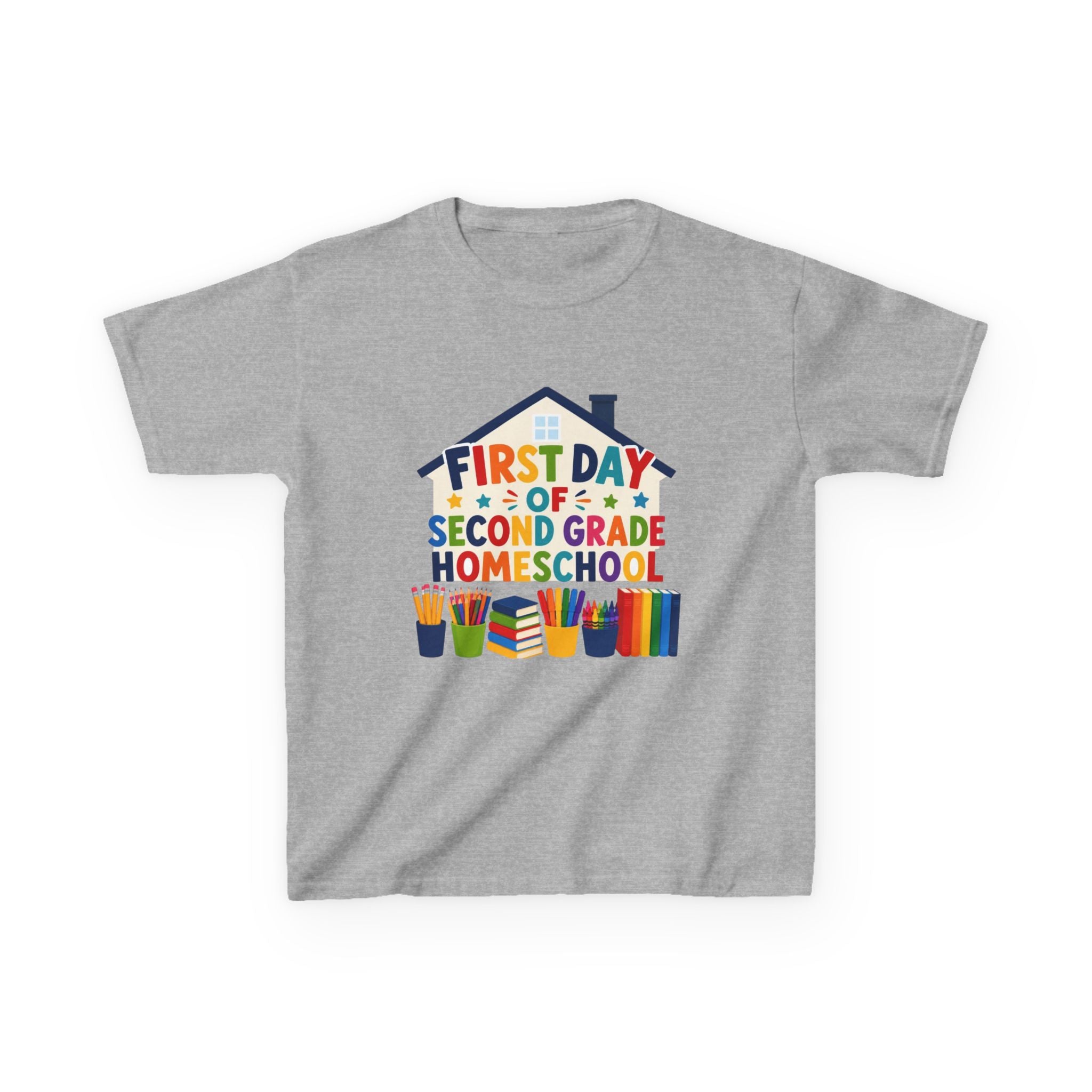 First Day of Second Grade Homeschool Kids Tee, Colorful School Supplies, Homeschool T-Shirt, Homeschool Gift for Kids