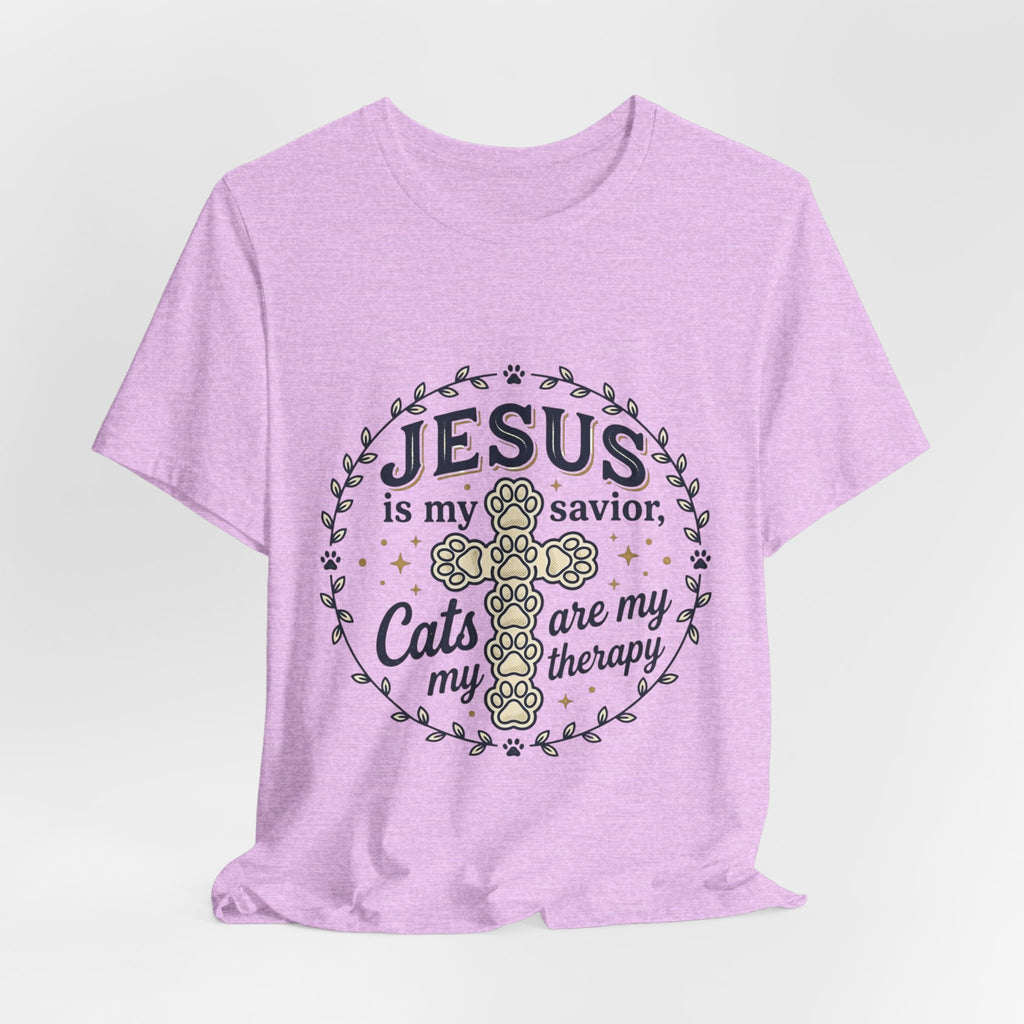 Jesus is my Savior Cats are my Therapy T-Shirt | Faith Cat Tee
