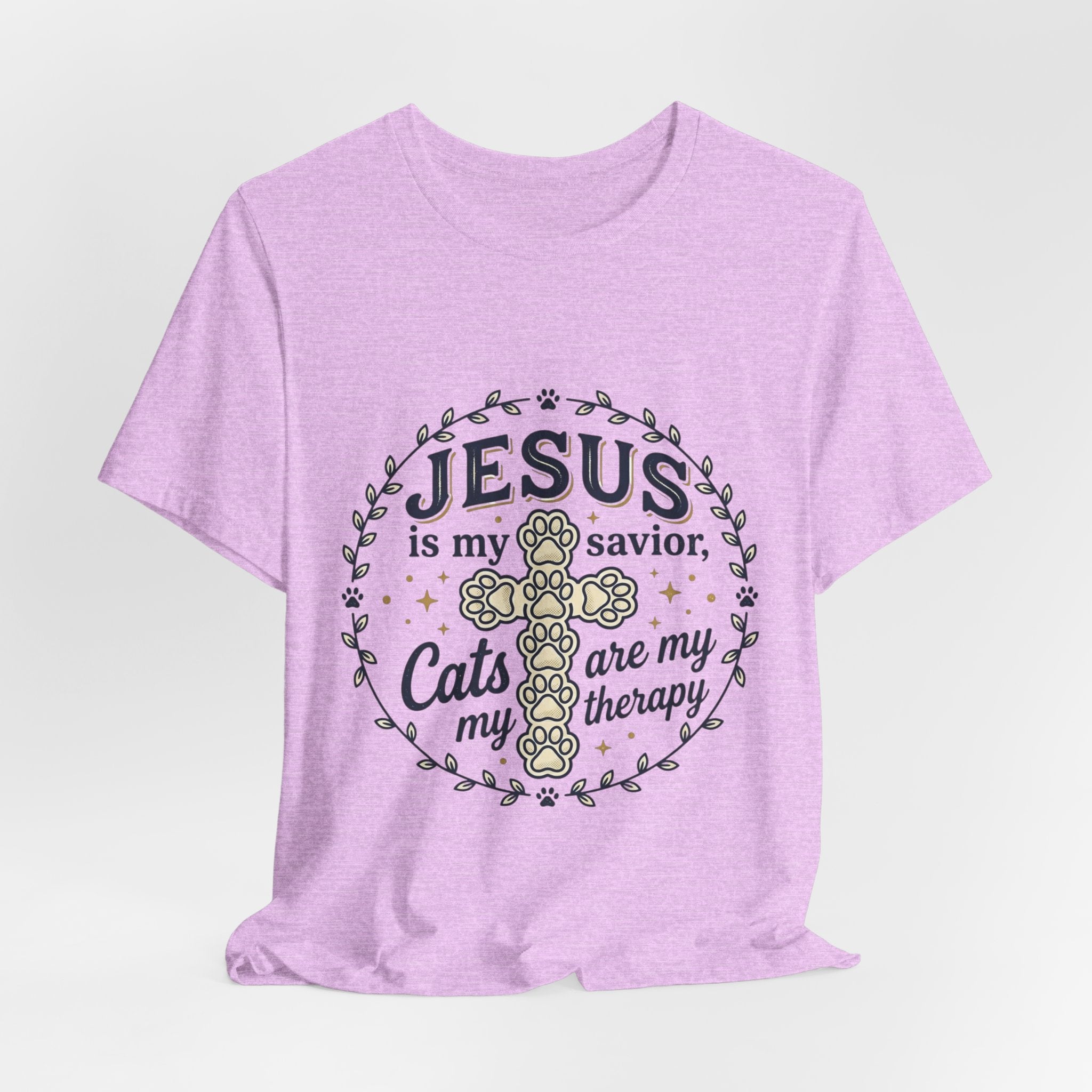 Jesus is my Savior Cats are my Therapy T-Shirt | Faith Cat Tee