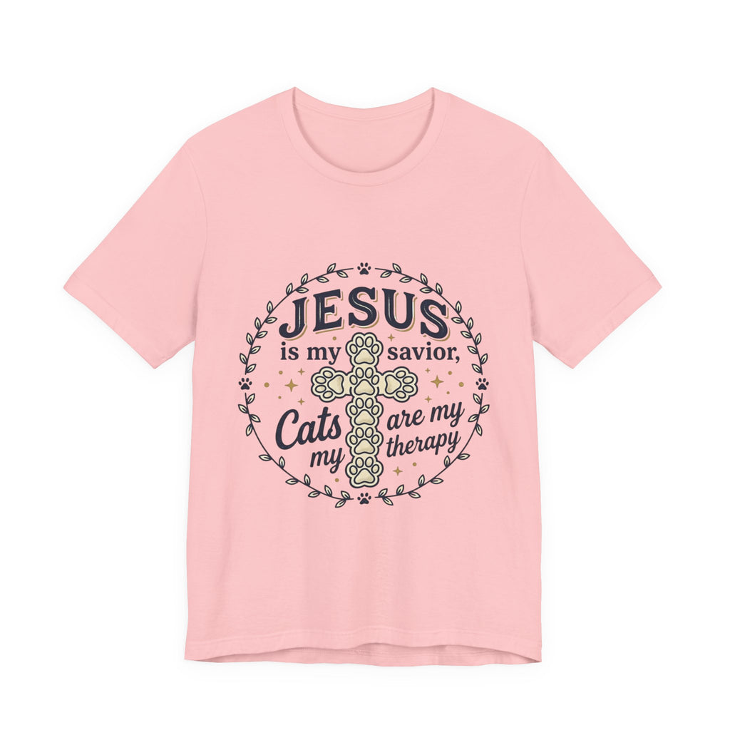 Jesus is my Savior Cats are my Therapy T-Shirt | Faith Cat Tee