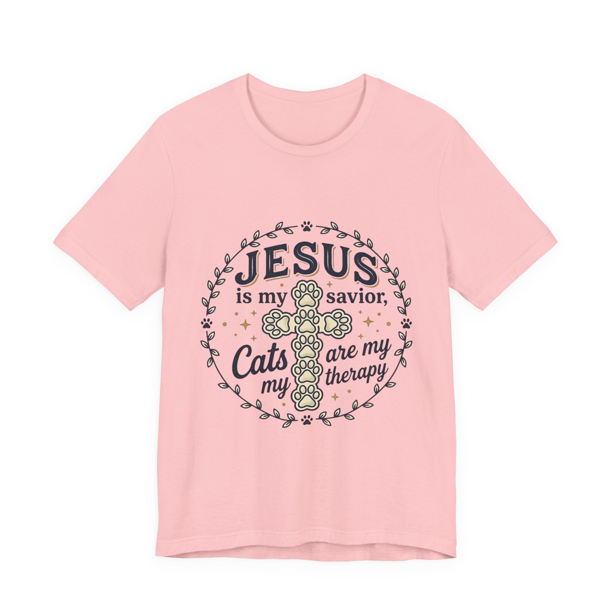 Jesus is my Savior Cats are my Therapy T-Shirt | Faith Cat Tee