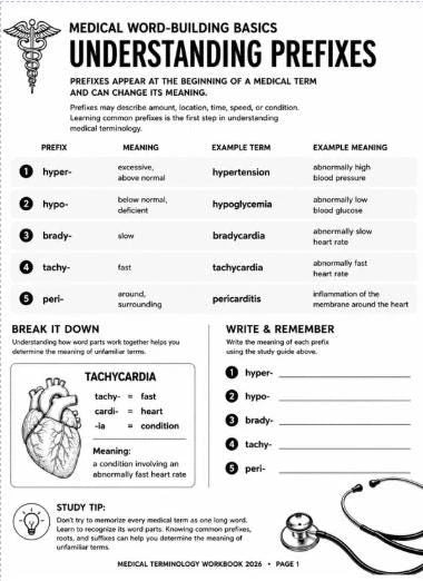 Medical Terminology Workbook, 100-Page Anatomy Study Guide (Digital Download)