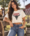 Country Mama Longhorn Skull Crop Tee | Western Cowgirl Shirt | Farm Life Country Graphic Top