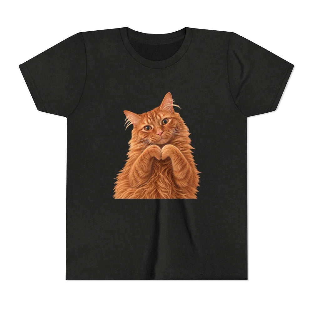 Ginger Cat Making Heart Paws Tee | Youth T-Shirt, Cute Cat Illustration, Girl's Gift