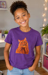 Ginger Cat Making Heart Paws Tee | Youth T-Shirt, Cute Cat Illustration, Girl's Gift