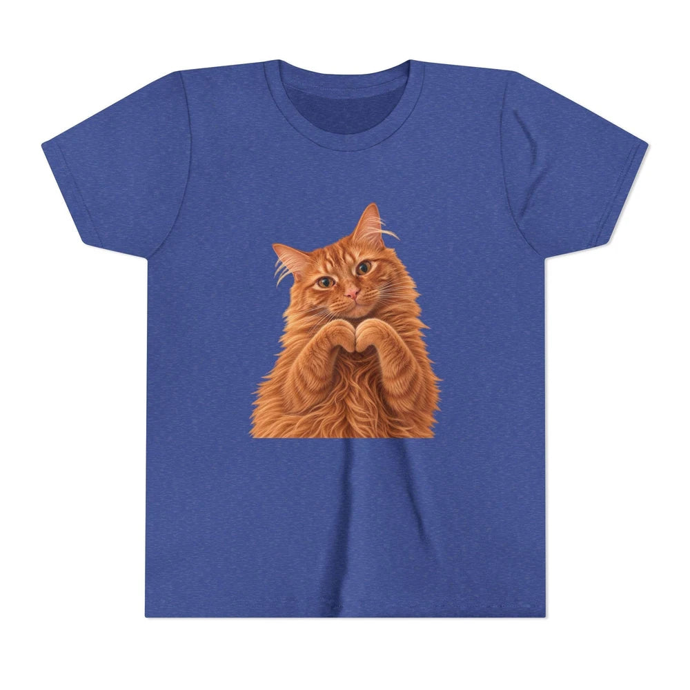 Ginger Cat Making Heart Paws Tee | Youth T-Shirt, Cute Cat Illustration, Girl's Gift
