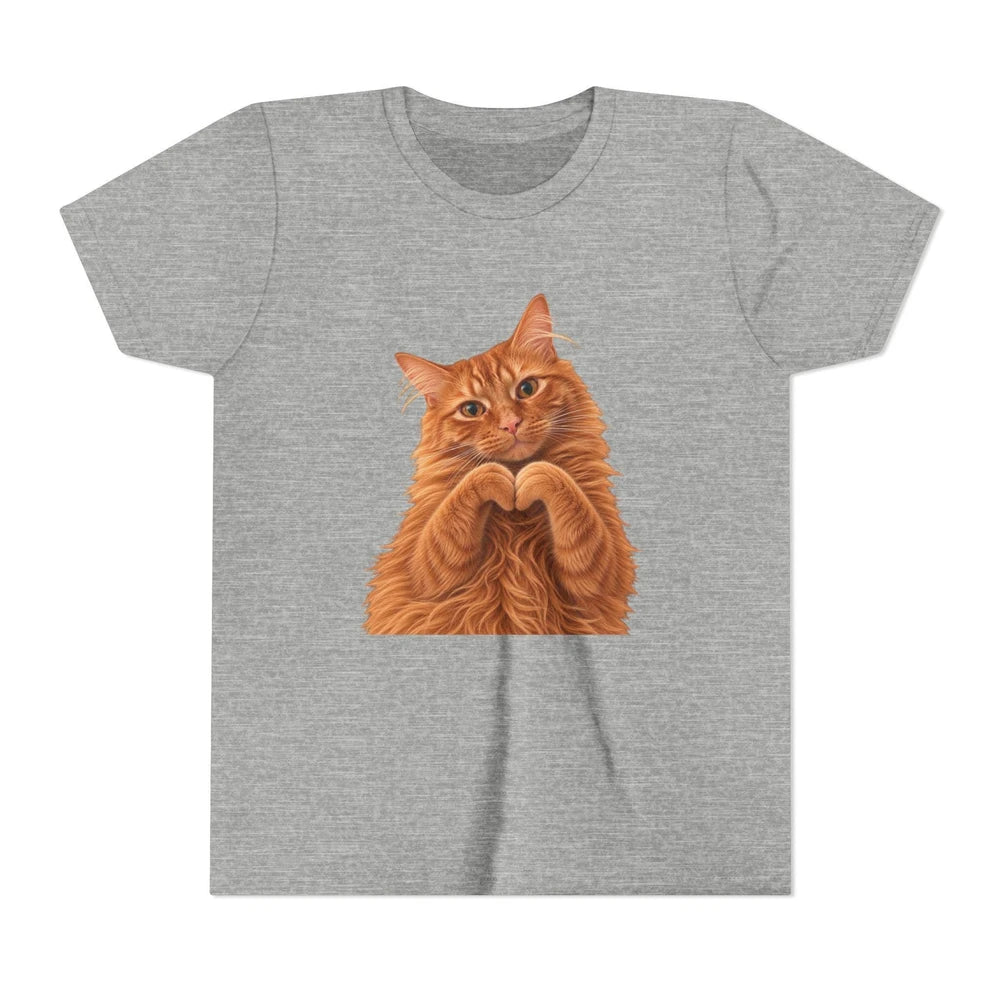 Ginger Cat Making Heart Paws Tee | Youth T-Shirt, Cute Cat Illustration, Girl's Gift