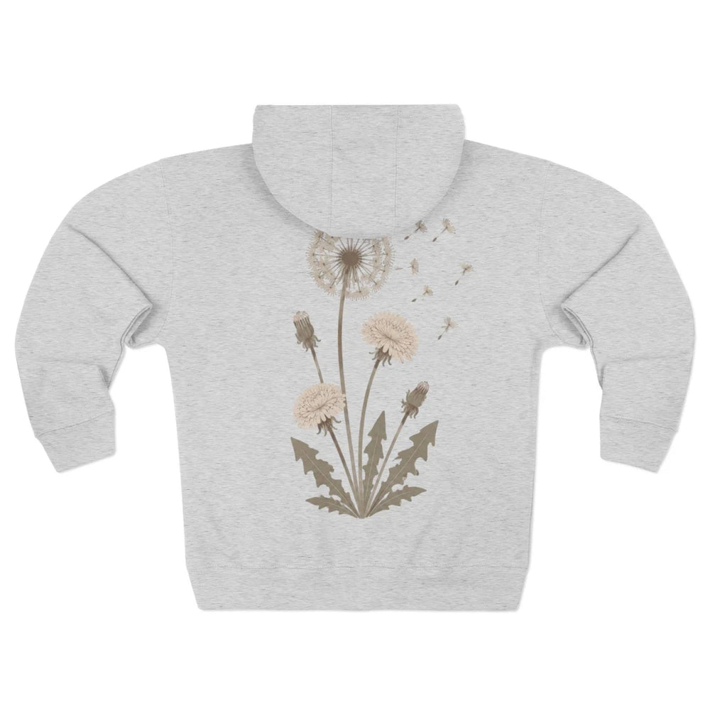 Women's Dandelion Zip Up Hoodie, Soft Cotton Floral Sweatshirt