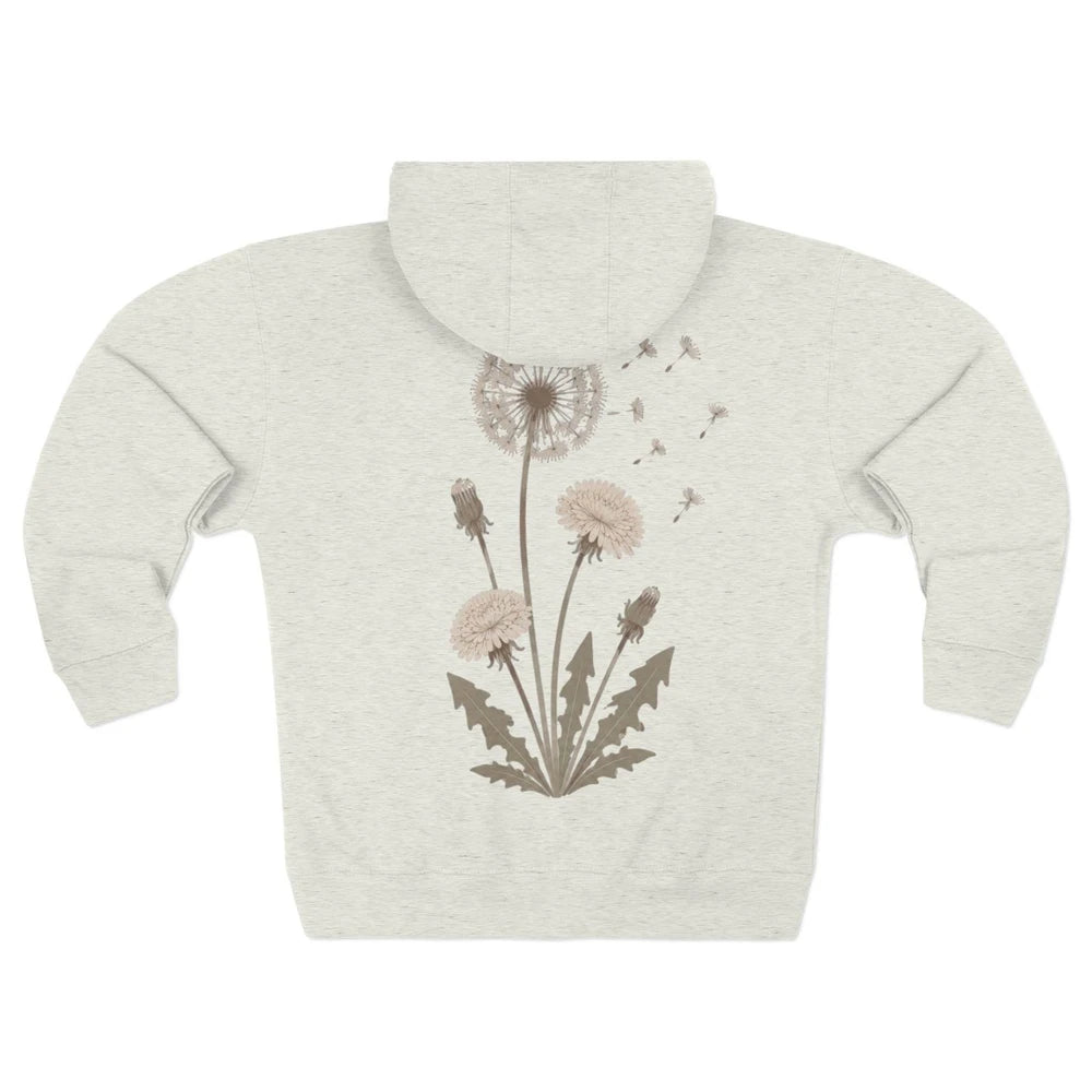 Women's Dandelion Zip Up Hoodie, Soft Cotton Floral Sweatshirt