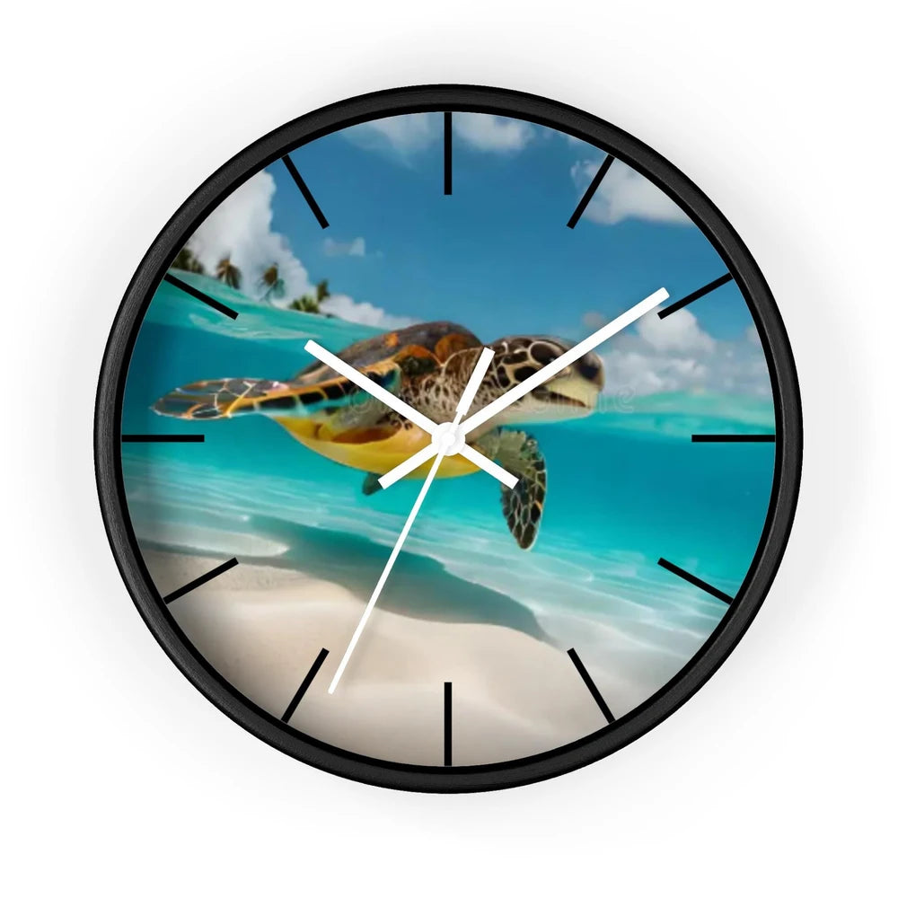 Sea Turtle Beach Scene Wall Clock | Ocean Turtle Clock, Coastal Decor