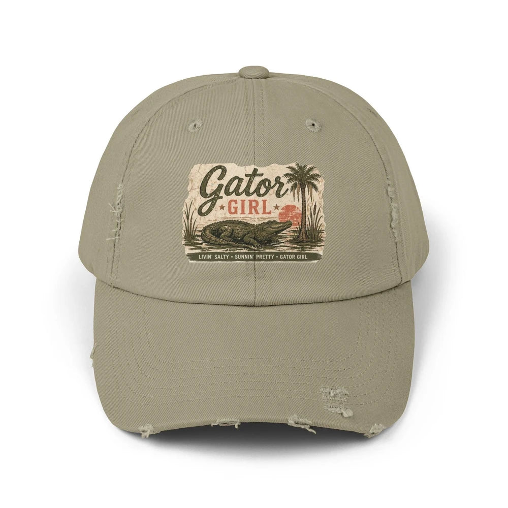 Gator Girl baseball cap | distressed alligator palm tree patch