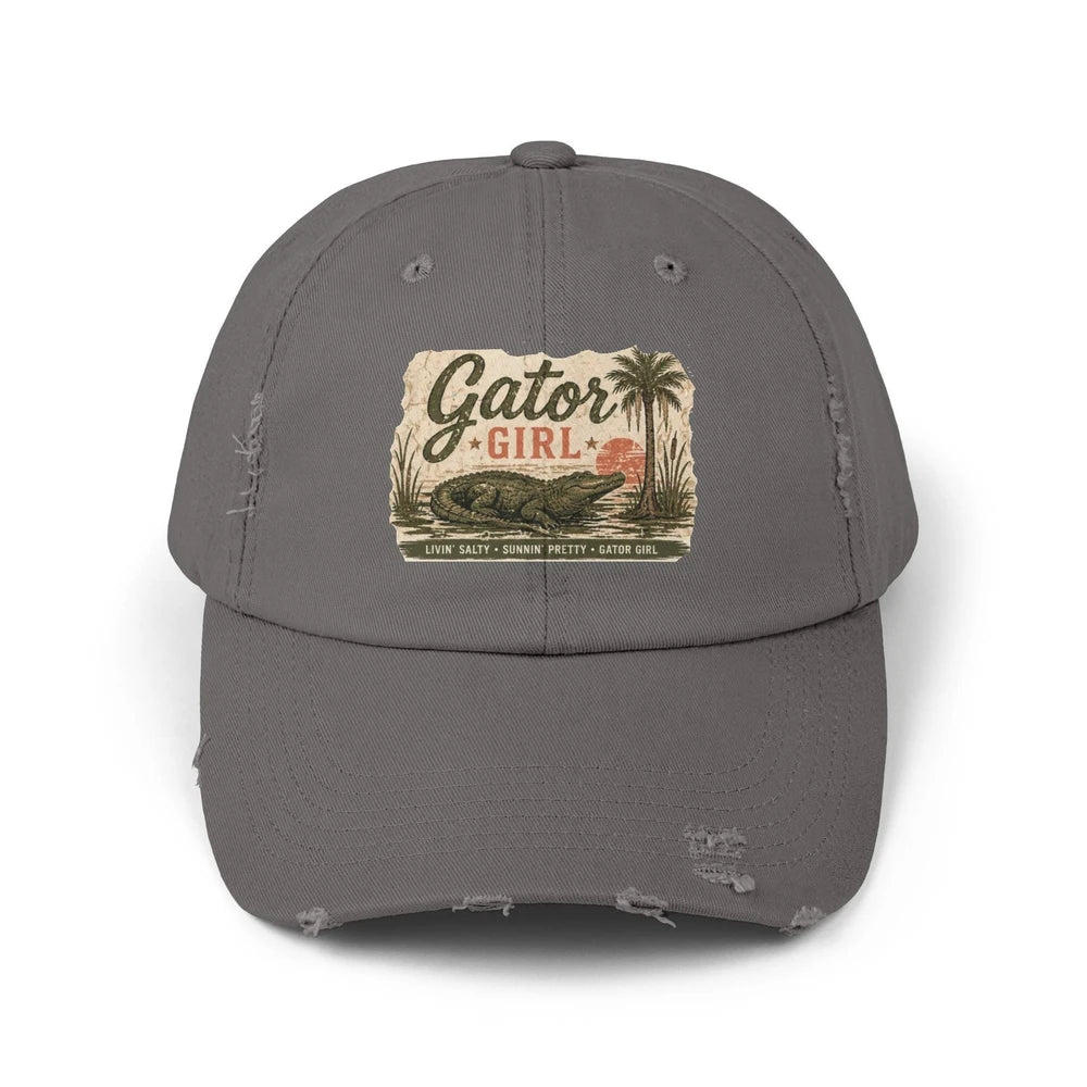 Gator Girl baseball cap | distressed alligator palm tree patch