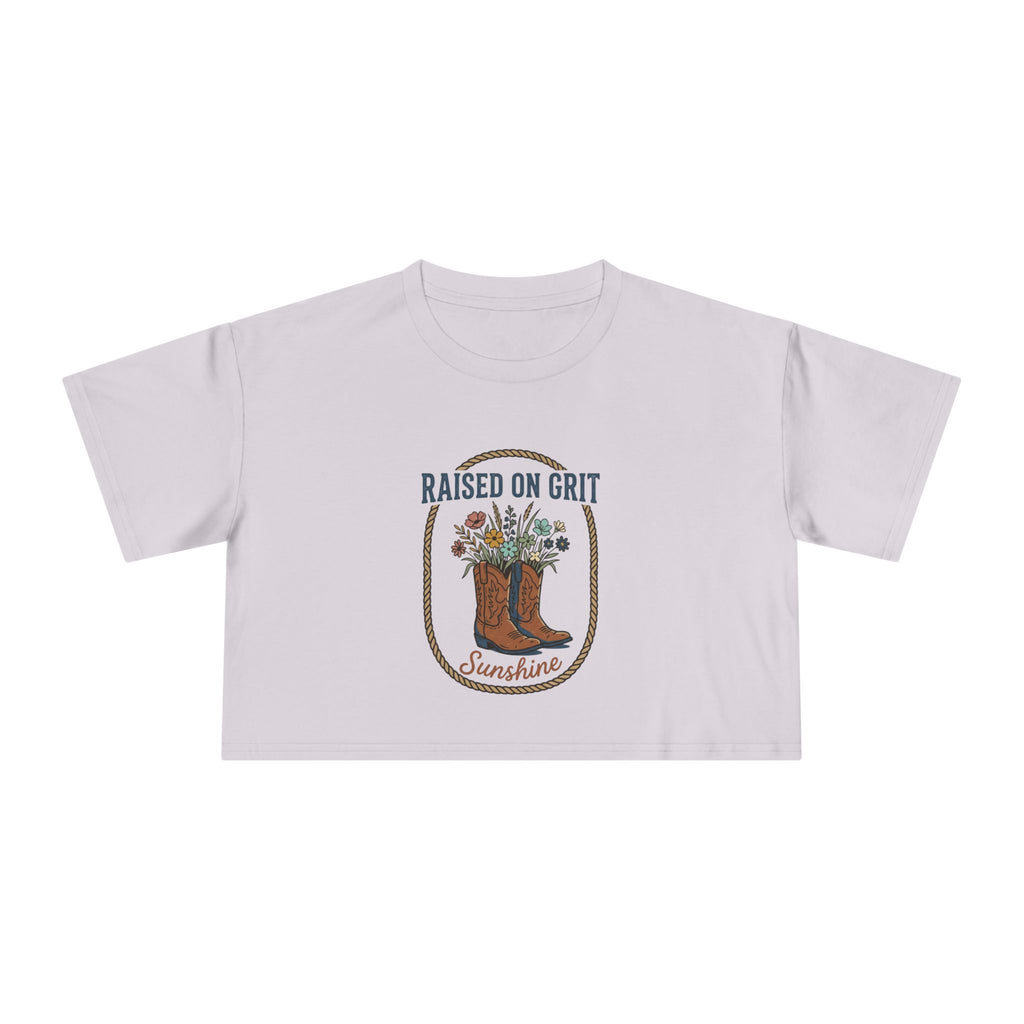 Raised on Grit Sunshine cowboy boots floral graphic Crop Tee | Western farmhouse style