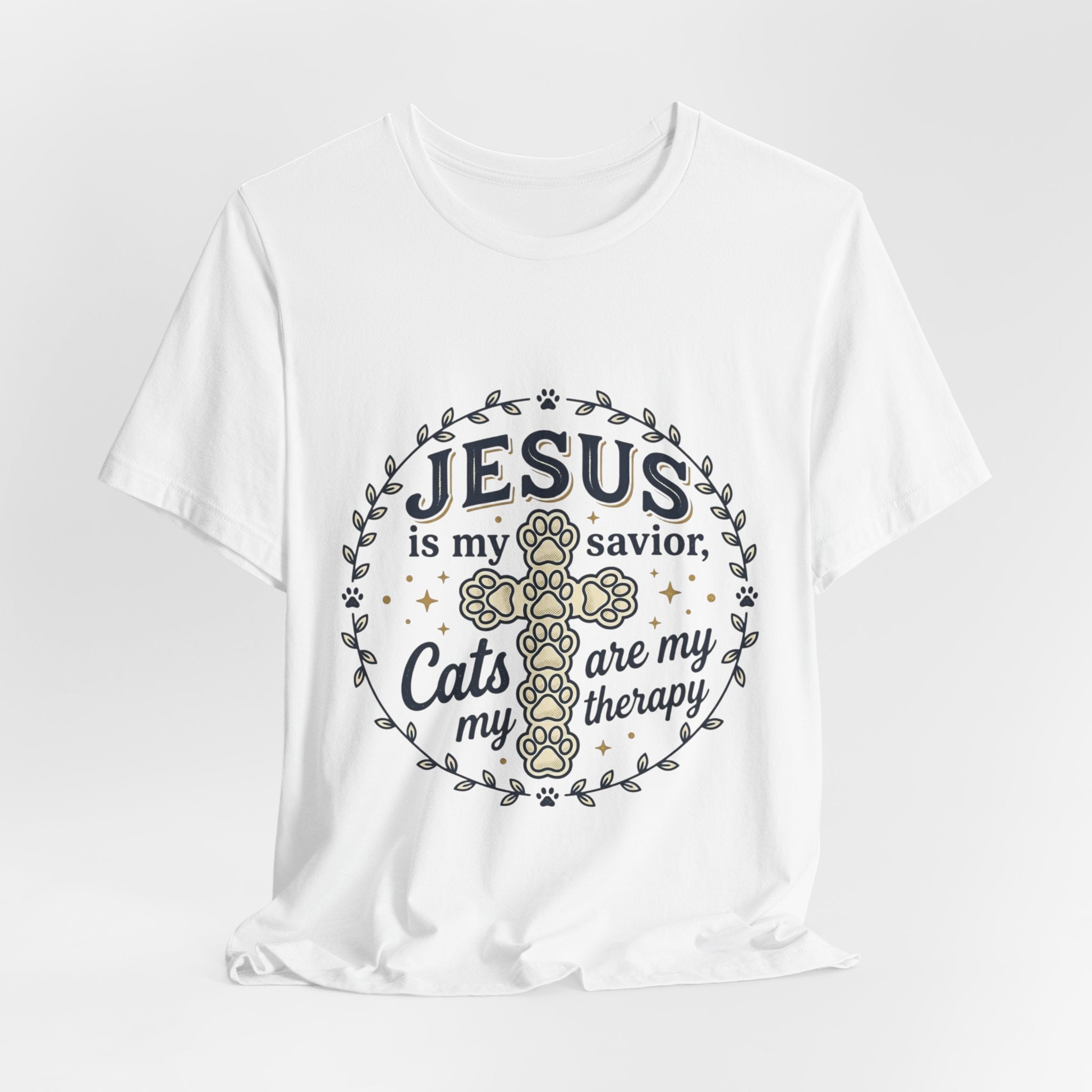 Jesus is my Savior Cats are my Therapy T-Shirt | Faith Cat Tee