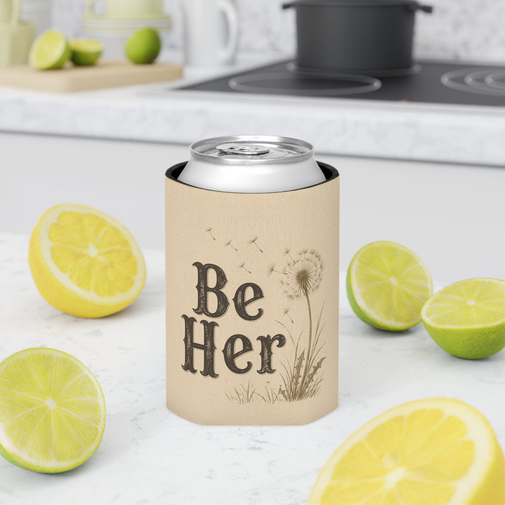 Be Her Can Cooler | Dandelion Illustration, Beige Foam Koozie