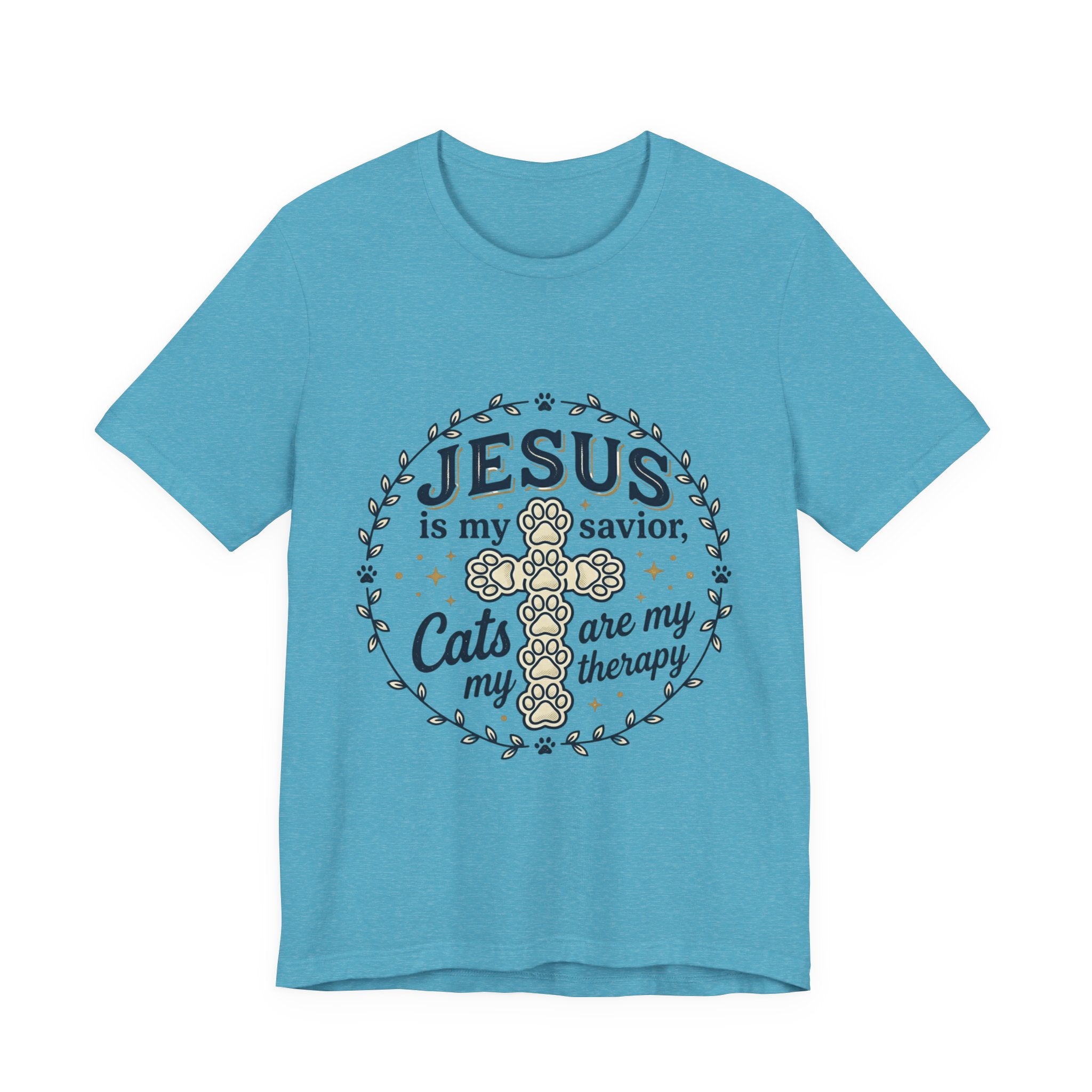 Jesus is my Savior Cats are my Therapy T-Shirt | Faith Cat Tee