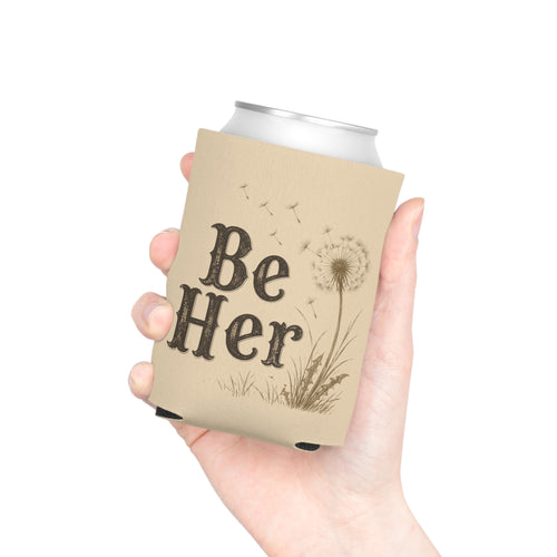 Be Her Can Cooler | Dandelion Illustration, Beige Foam Koozie
