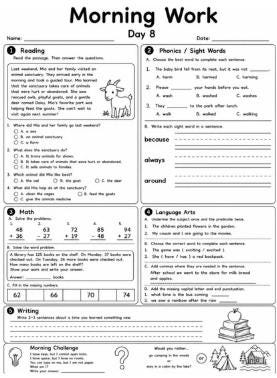 First Grade Morning Work Workbook | 20 Days of Math, Reading, Phonics, Writing & Language Arts | Printable PDF