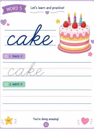 50 Easy Cursive Words for Kids Handwriting Practice Workbook (Digital Download)