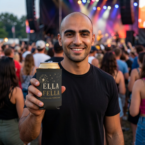 Can Cooler - "Ella Fella", Dandelion Can Cooler, Funny Koozie Gift, I Love my Wife Gift,