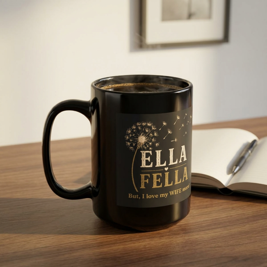 Ella Fella Mug,  Dandelion mug 15oz, Husband and Wife Gift, Anniversary Gift, Country Music Lover