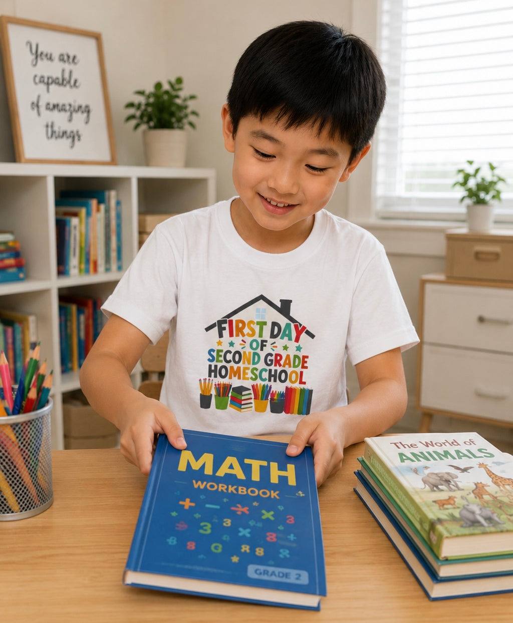 First Day of Second Grade Homeschool Kids Tee, Colorful School Supplies, Homeschool T-Shirt, Homeschool Gift for Kids