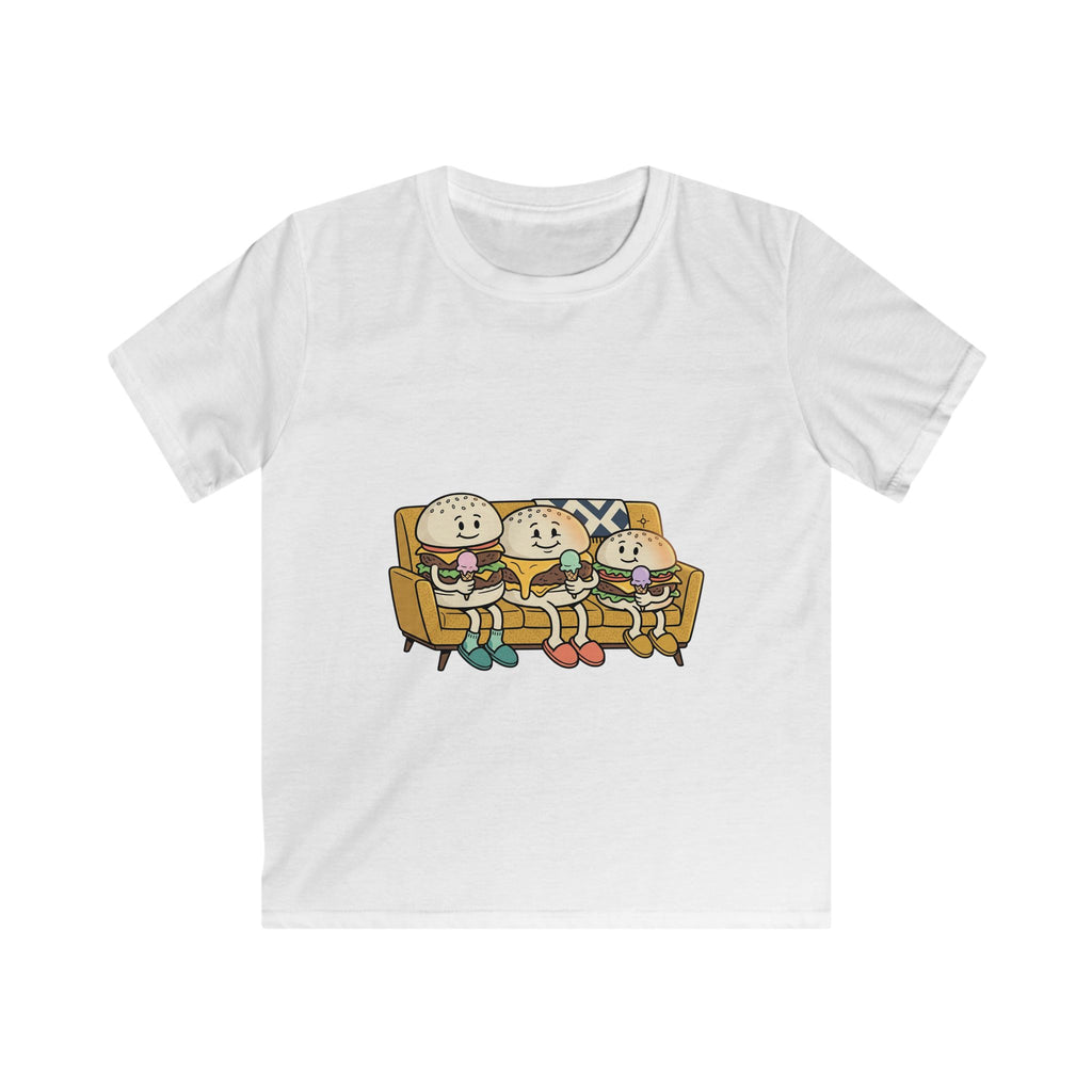 Cartoon Burger Family on Couch Tee | Kids graphic shirt, cute food characters
